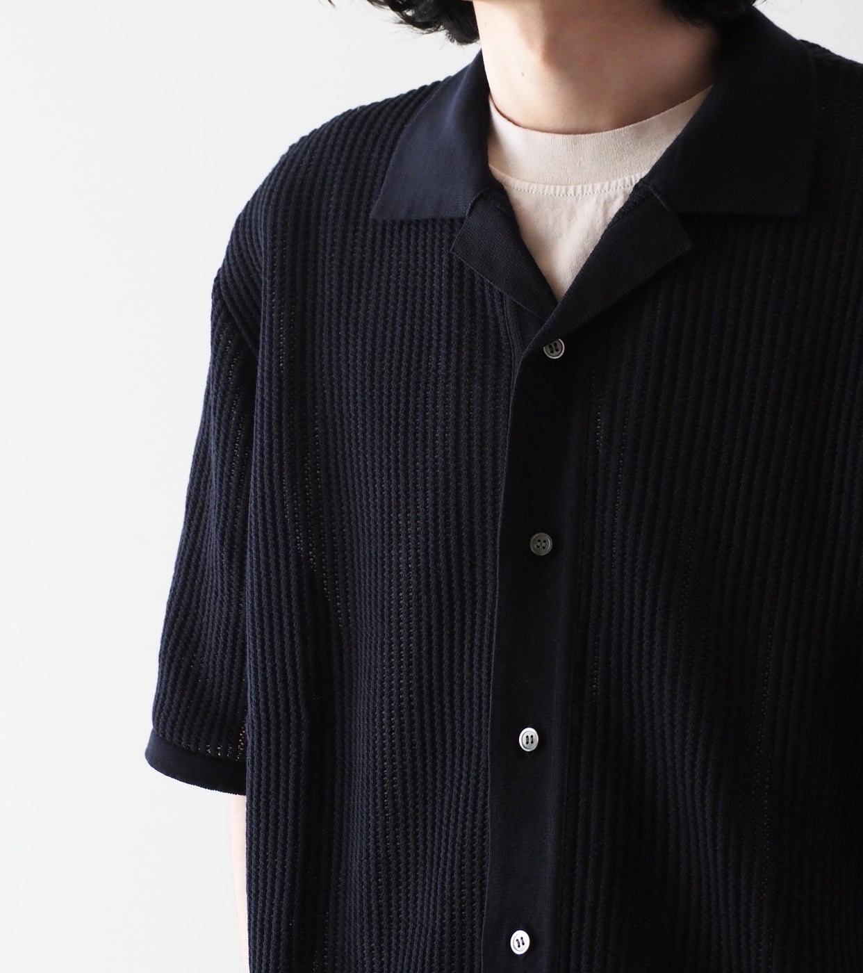 Yonetomi COTTON SUKASHI KNIT SHIRT , Black