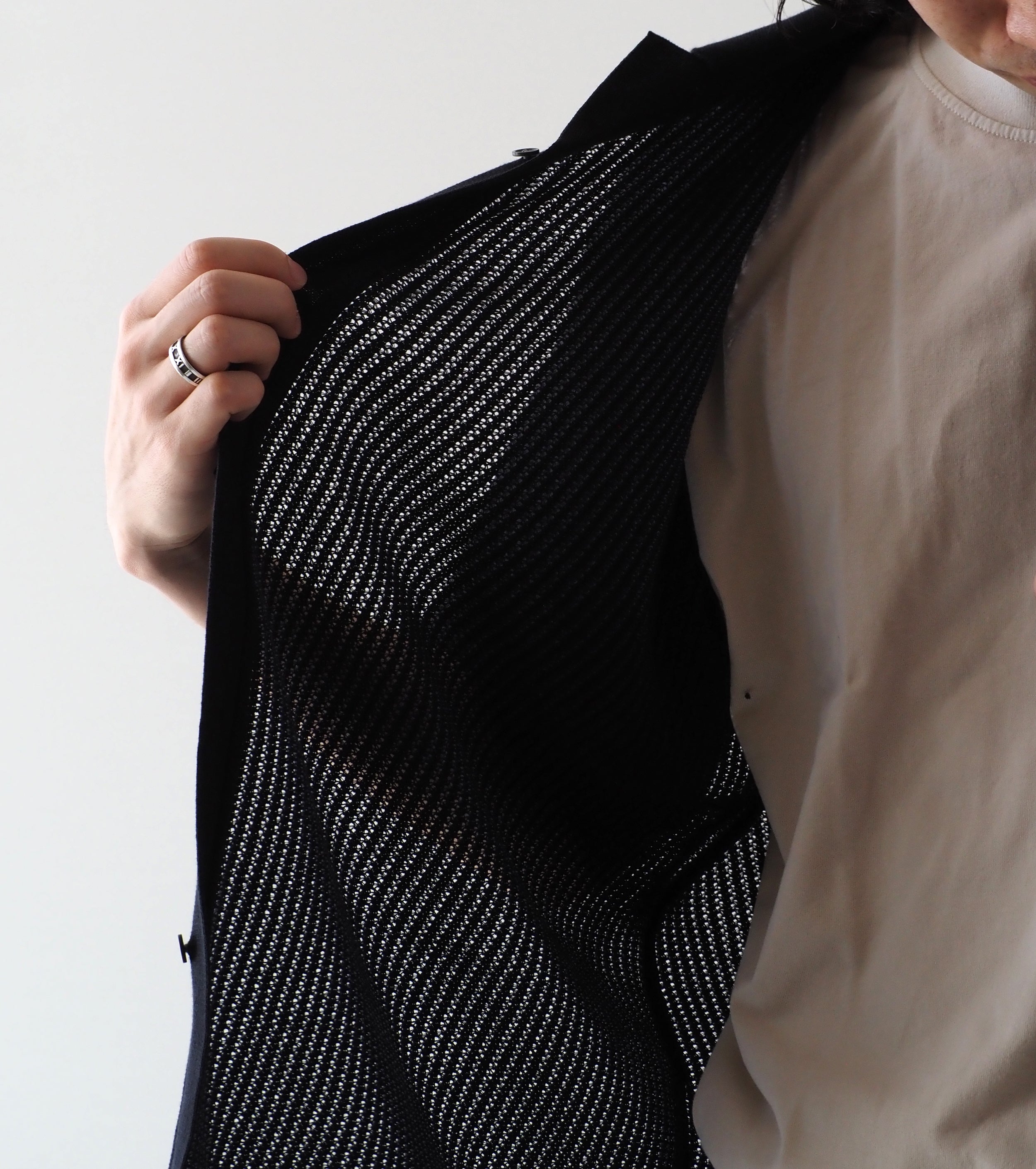 Yonetomi COTTON SUKASHI KNIT SHIRT , Black