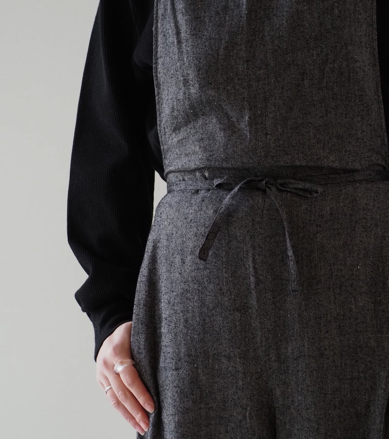 Blurhms Silk Linen Apron-Overalls  , Black Chambray