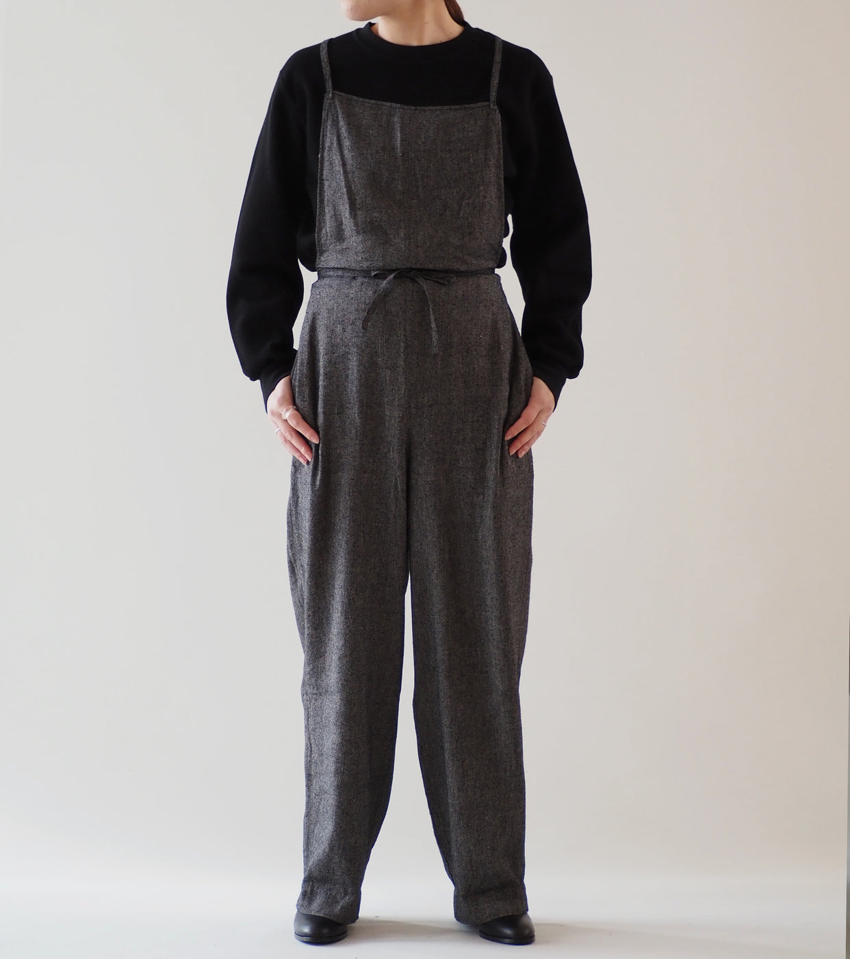 Blurhms Silk Linen Apron-Overalls  , Black Chambray