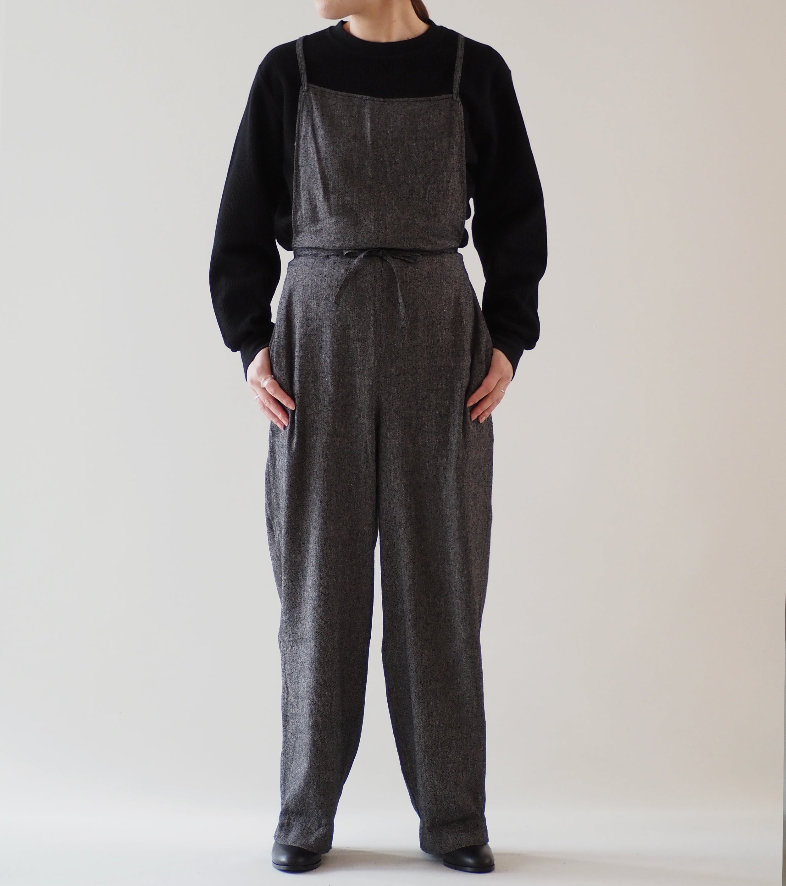 Blurhms Silk Linen Apron-Overalls  , Black Chambray