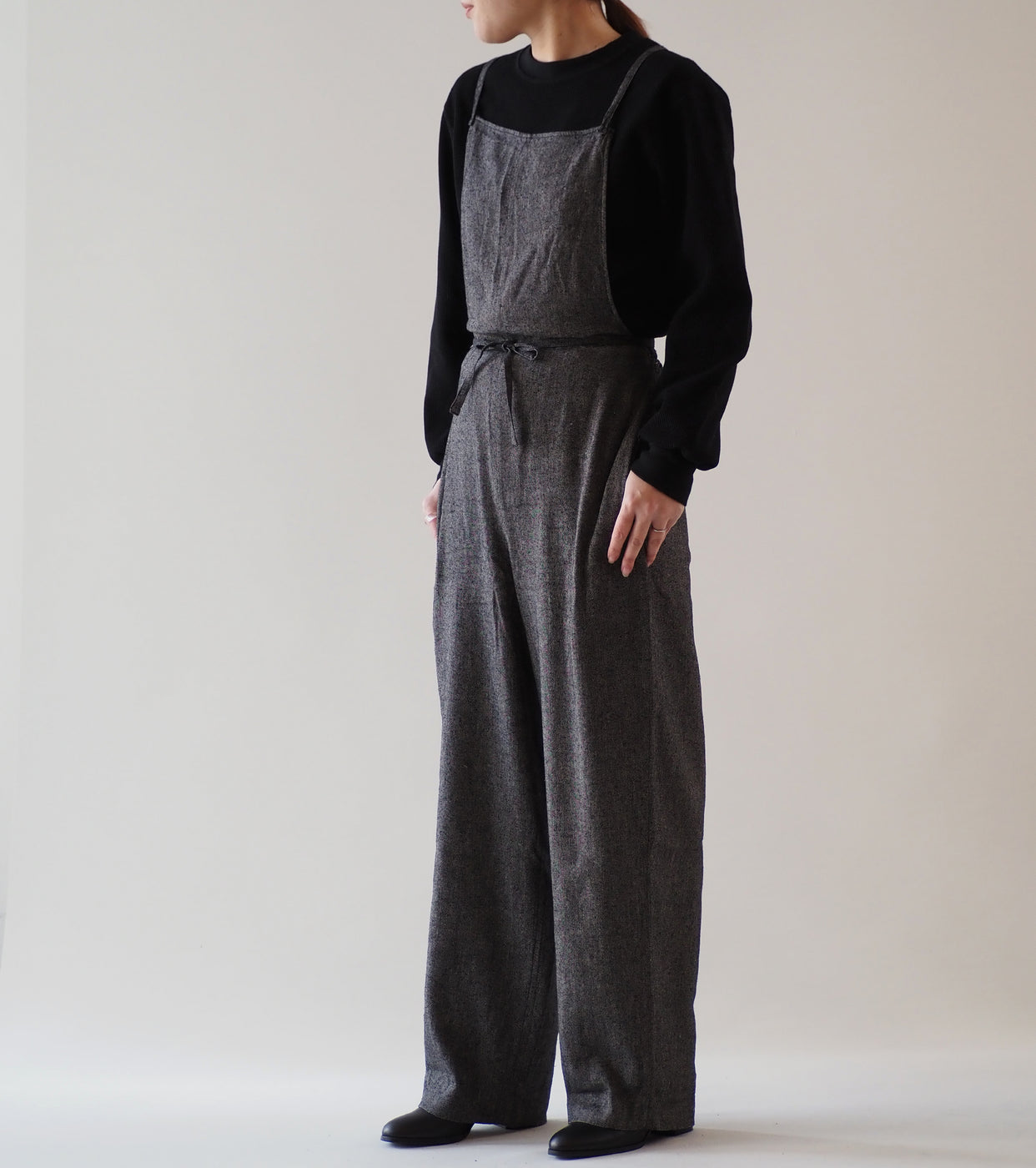 Blurhms Silk Linen Apron-Overalls  , Black Chambray