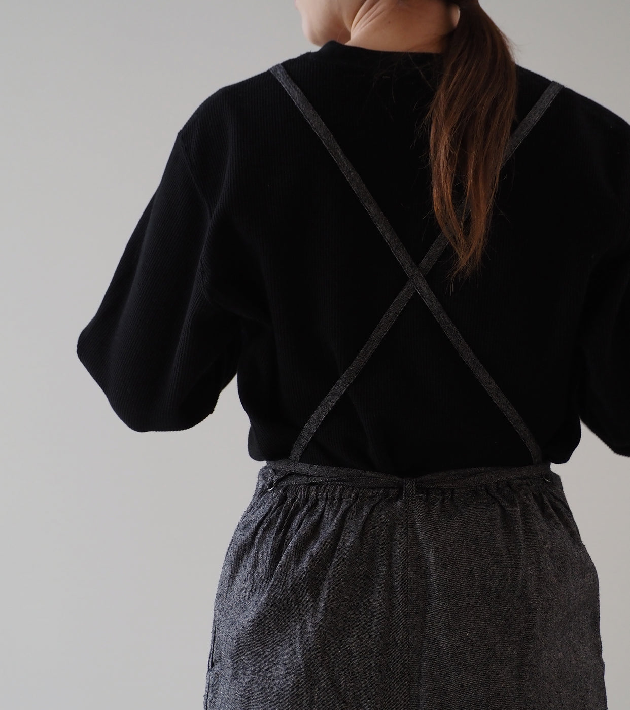 Blurhms Silk Linen Apron-Overalls  , Black Chambray