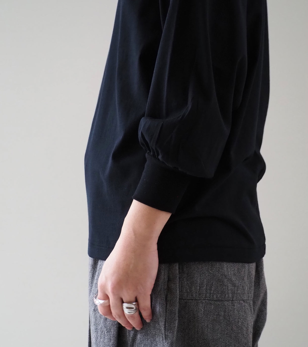 ALWEL MOCK NECK PUFF SLEEVE TEE , Black