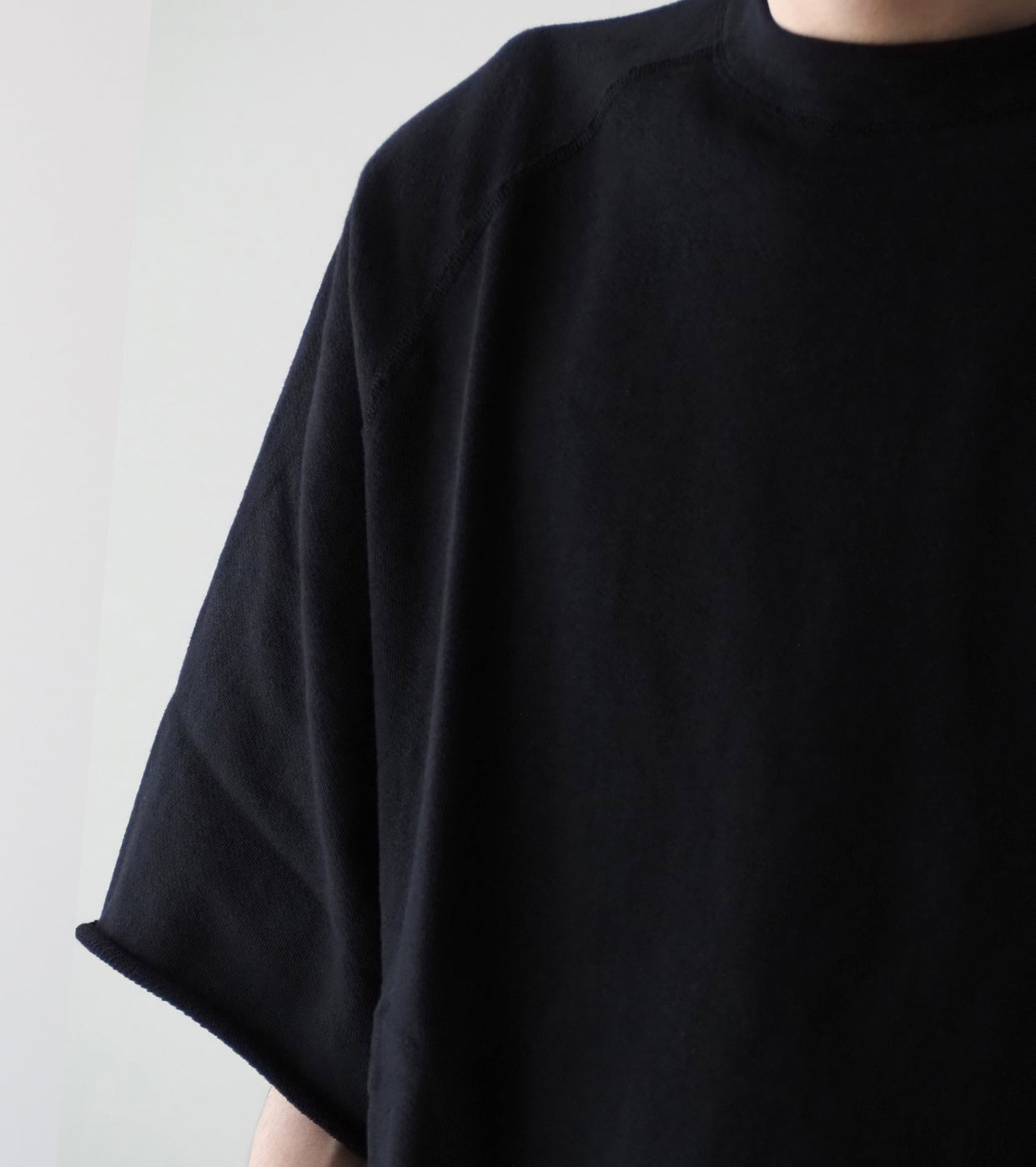 COMOLI LW Cotton French Terry Short Sleeve Crew , Black