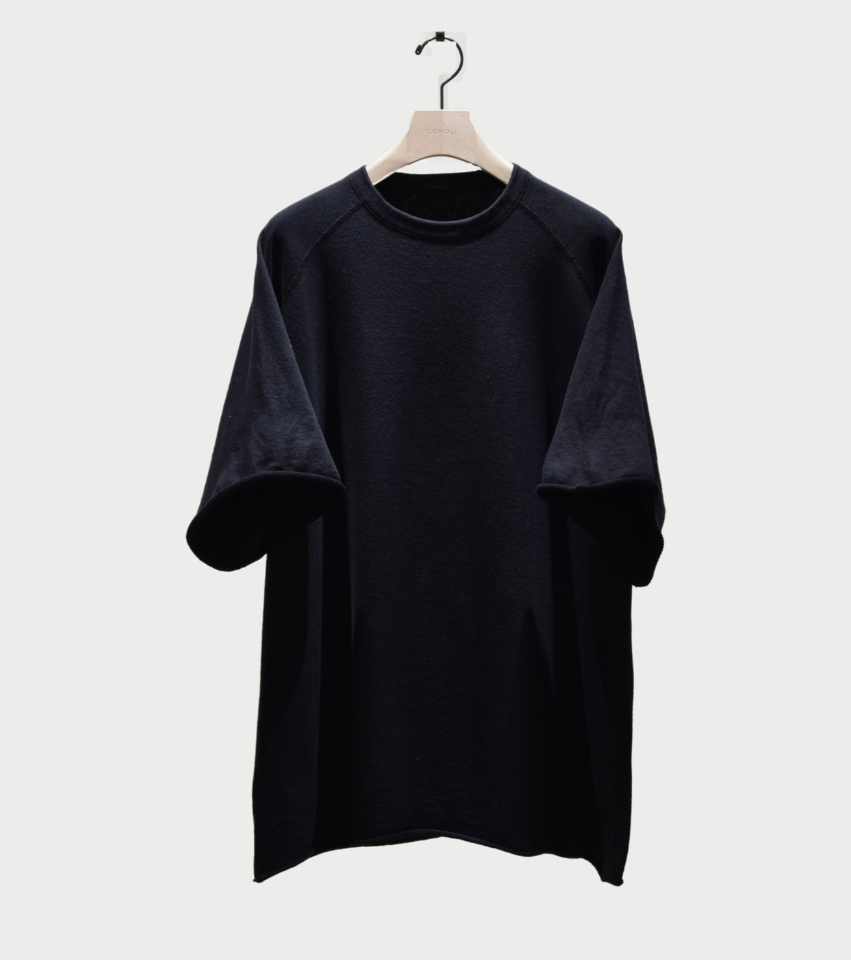 COMOLI LW Cotton French Terry Short Sleeve Crew , Black