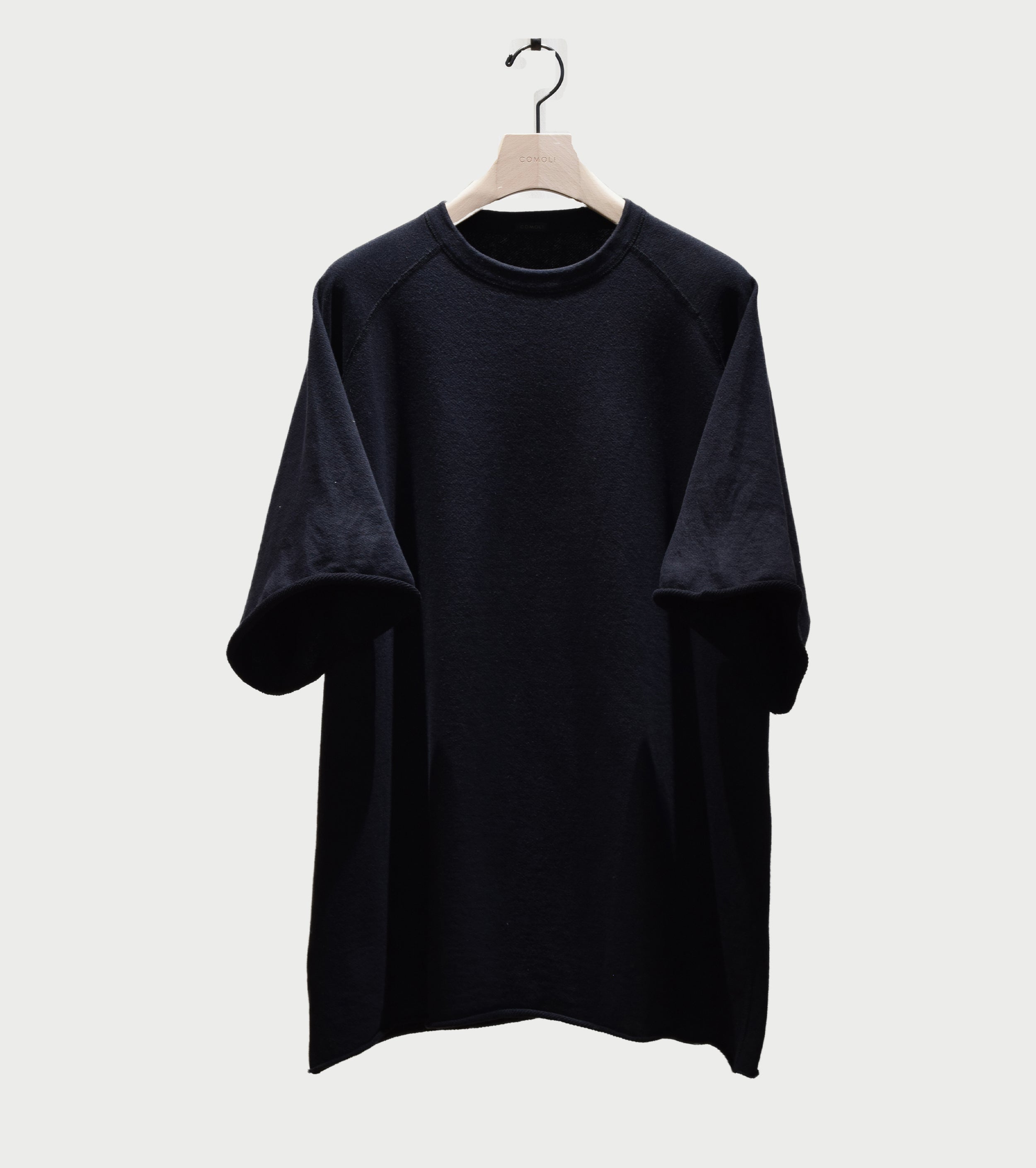 COMOLI LW Cotton French Terry Short Sleeve Crew , Black
