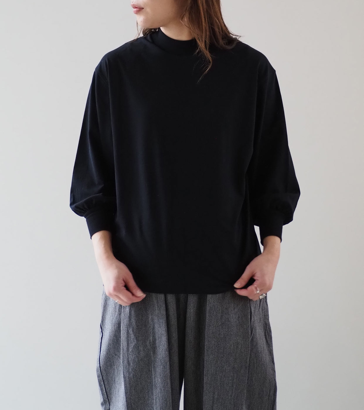 ALWEL MOCK NECK PUFF SLEEVE TEE , Black