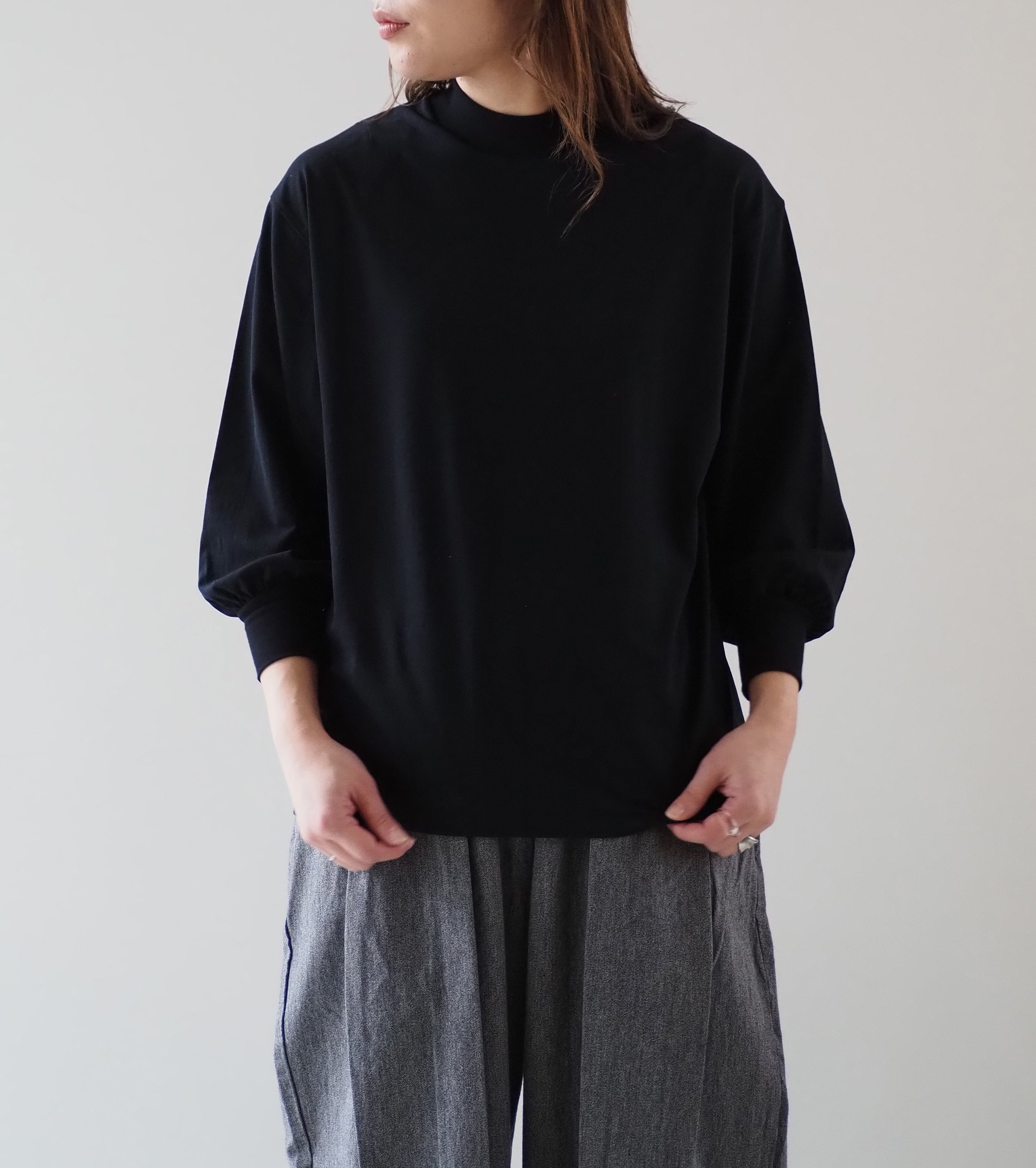 ALWEL MOCK NECK PUFF SLEEVE TEE , Black