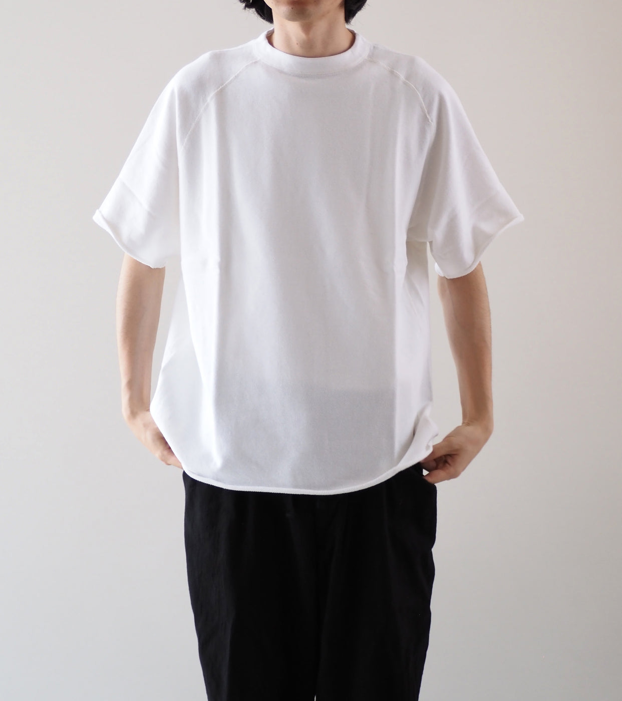 COMOLI LW Cotton French Terry Short Sleeve Crew , White