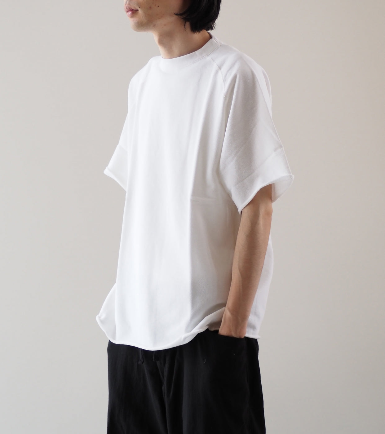 COMOLI LW Cotton French Terry Short Sleeve Crew , White