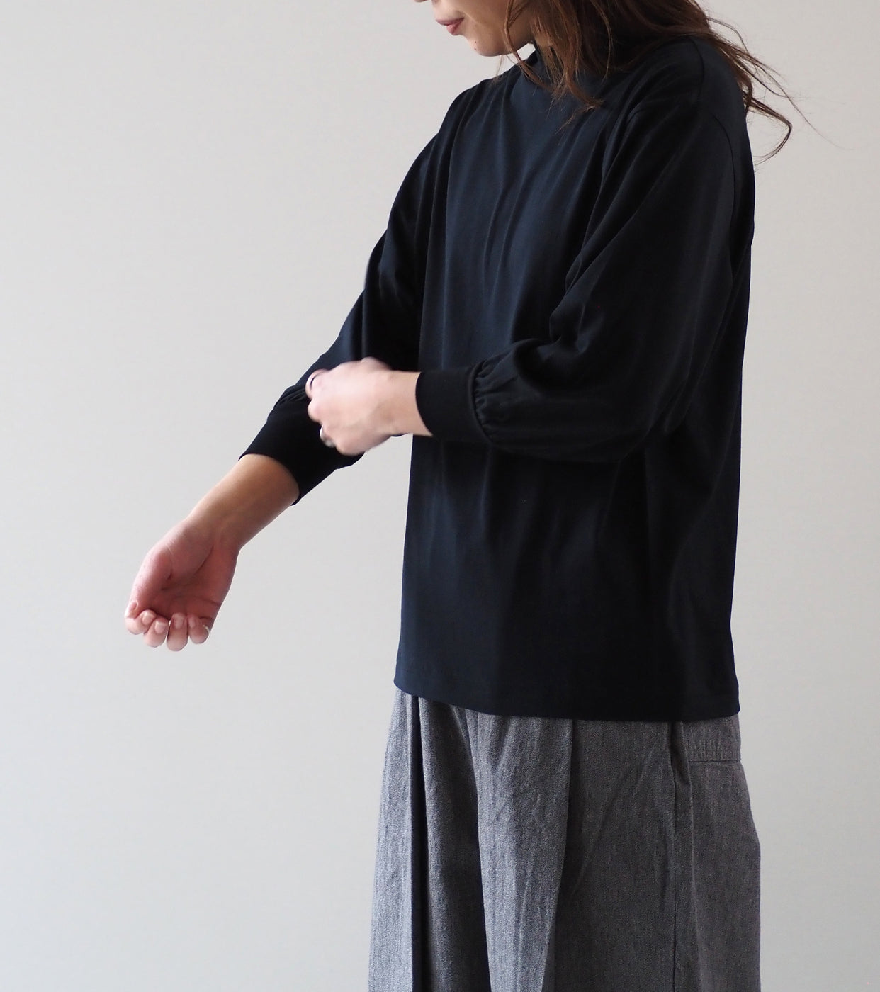 ALWEL MOCK NECK PUFF SLEEVE TEE , Black