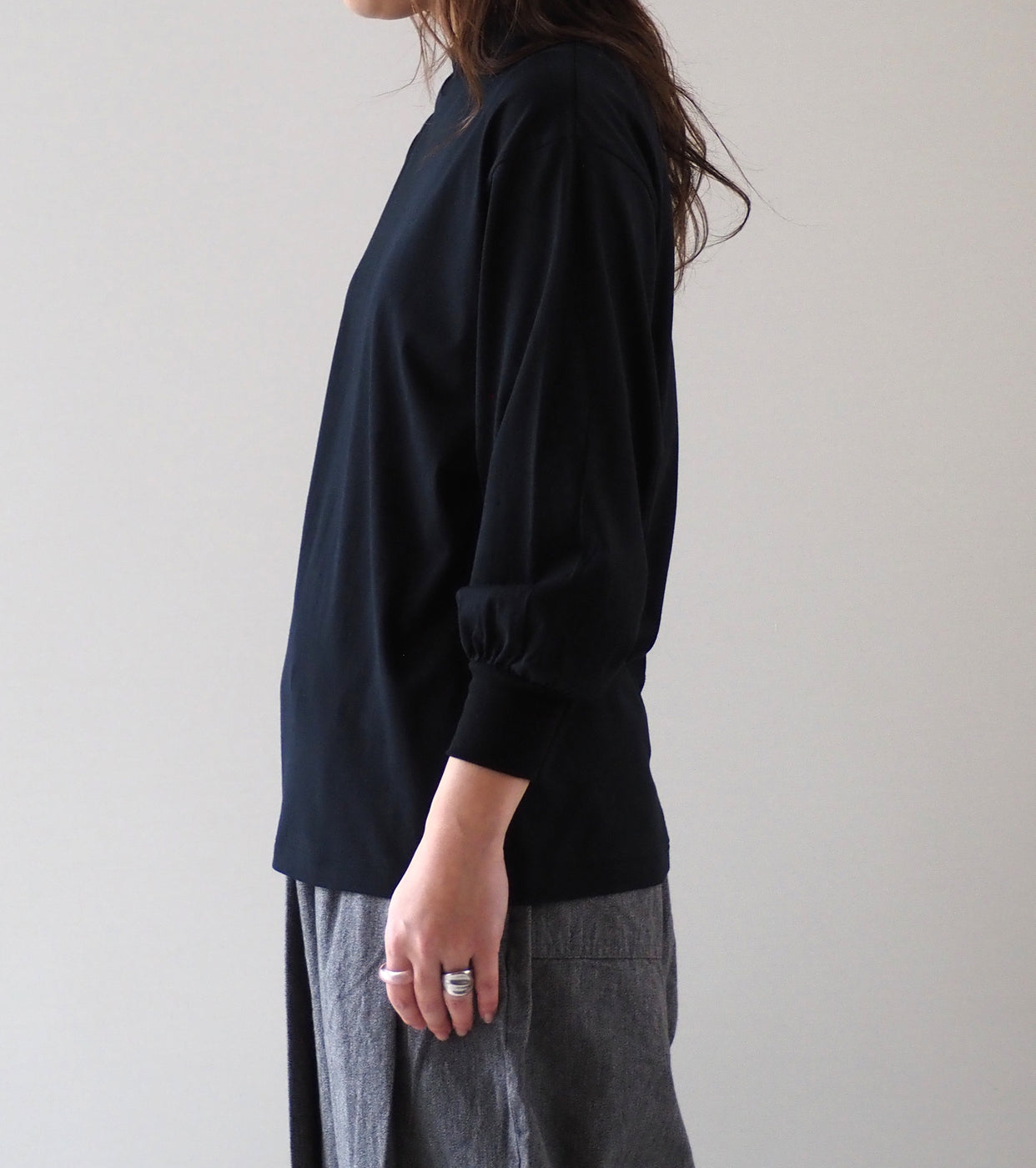 ALWEL MOCK NECK PUFF SLEEVE TEE , Black