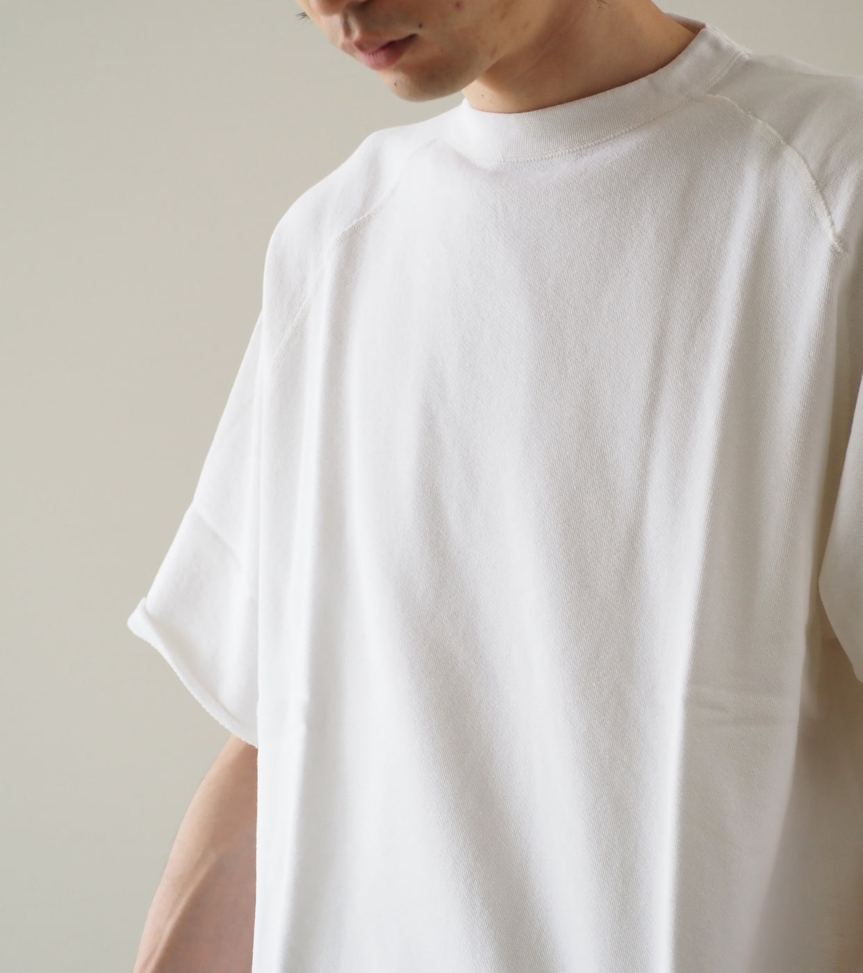 COMOLI LW Cotton French Terry Short Sleeve Crew , White