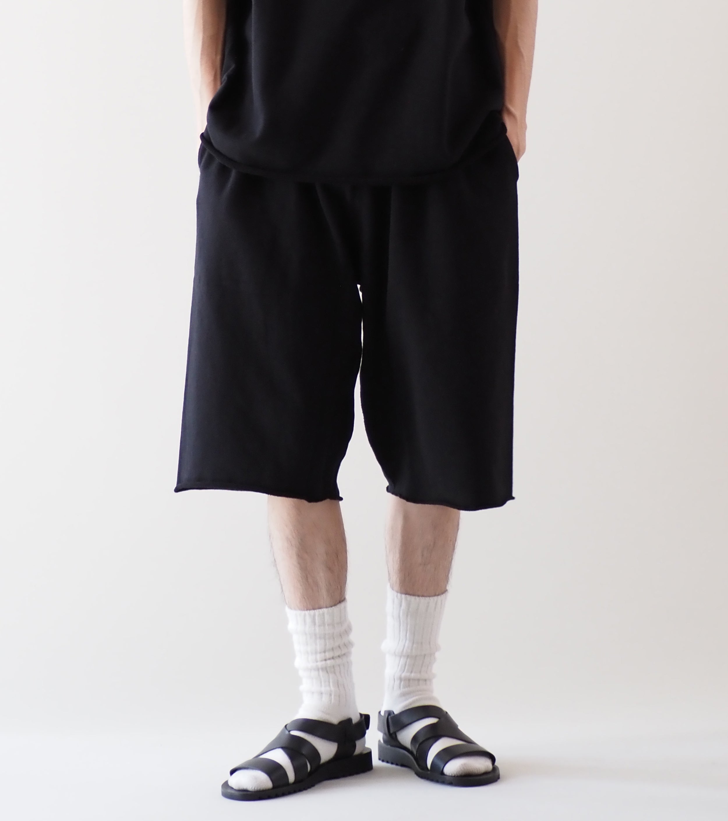 こもり　LWコットン裏毛 ショーツ COMOLI LW コットン 裏毛 ショーツ , Black – Navyblue