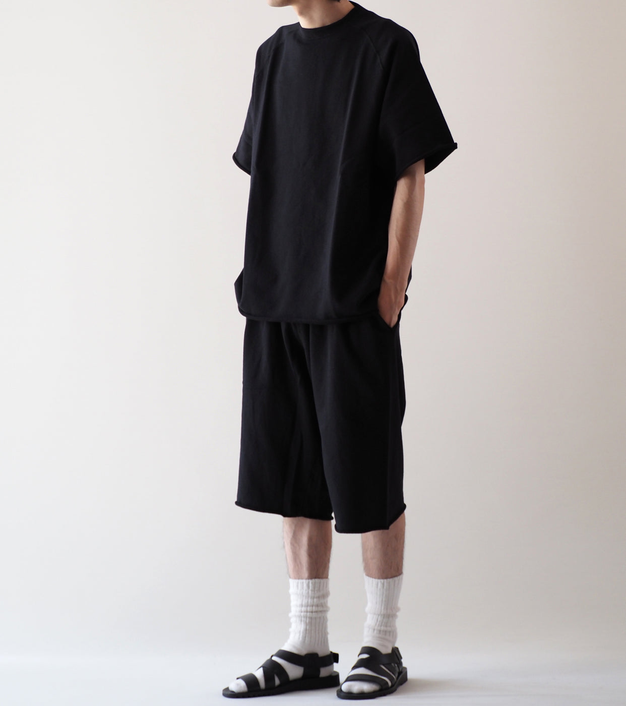 COMOLI LW Cotton French Terry Short Pants, Black