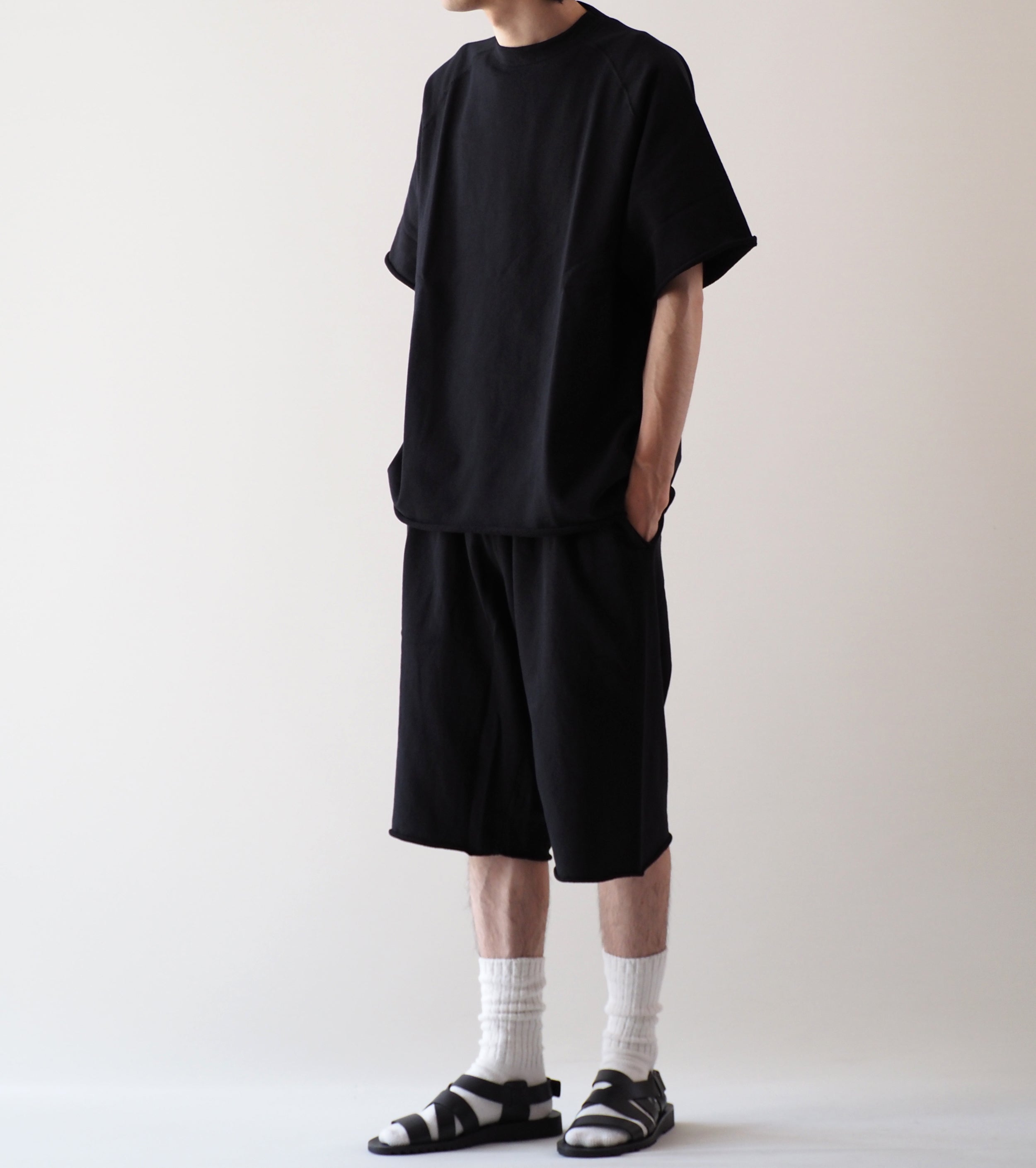 COMOLI LW Cotton French Terry Short Pants, Black