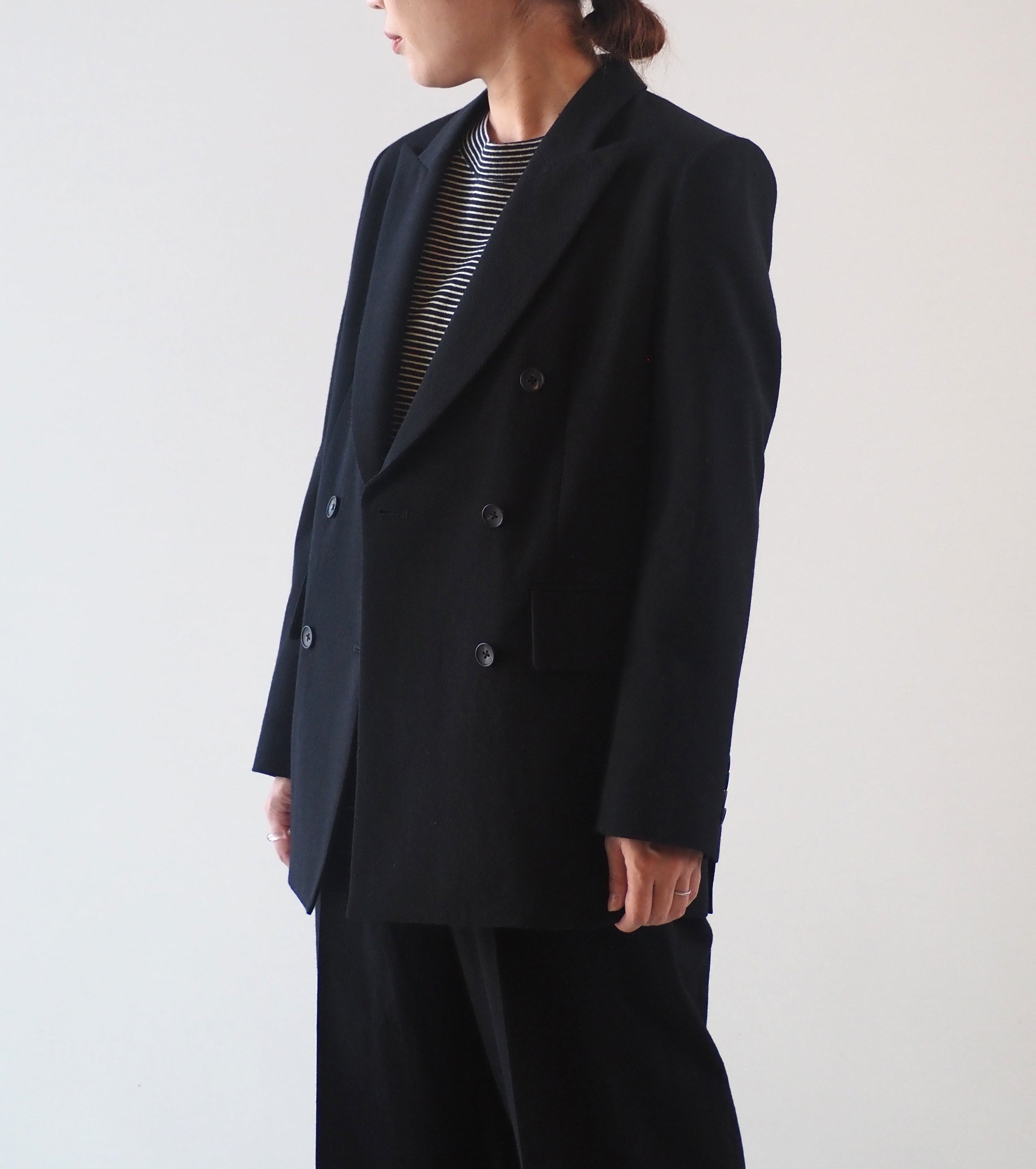 blurhms Rough wool gabardine double-breasted jacket , Black Navy