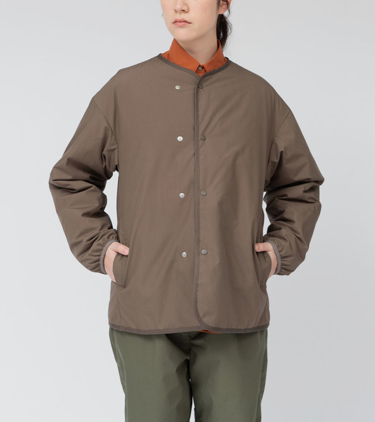 nanamica Women Reversible Down Cardigan, Khaki beige