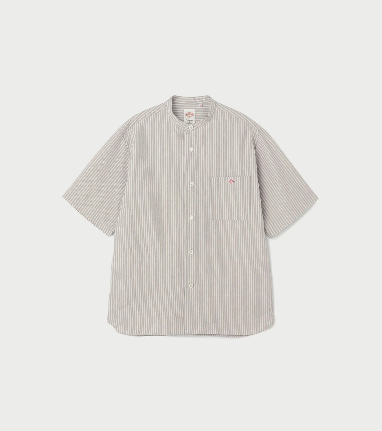 DANTON Cotton Linen Short Sleeve Band Collar Shirt Stripe , Grey× White Stripe