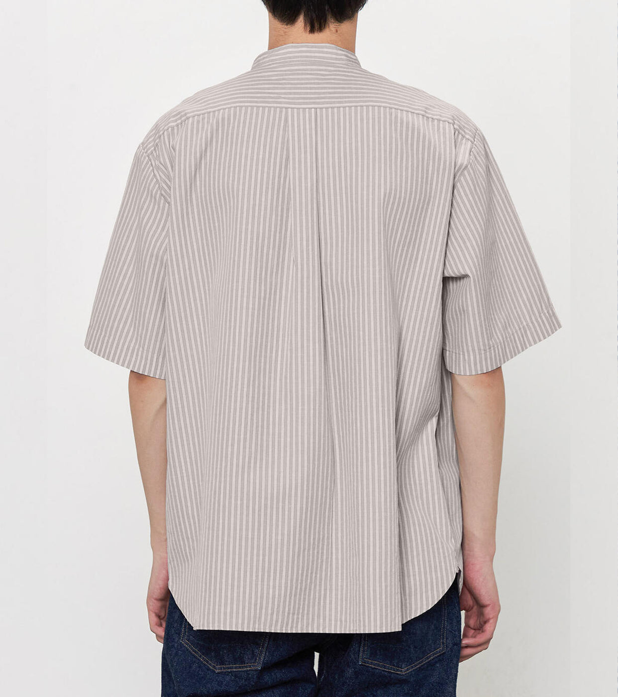 DANTON Cotton Linen Short Sleeve Band Collar Shirt Stripe , Grey× White Stripe