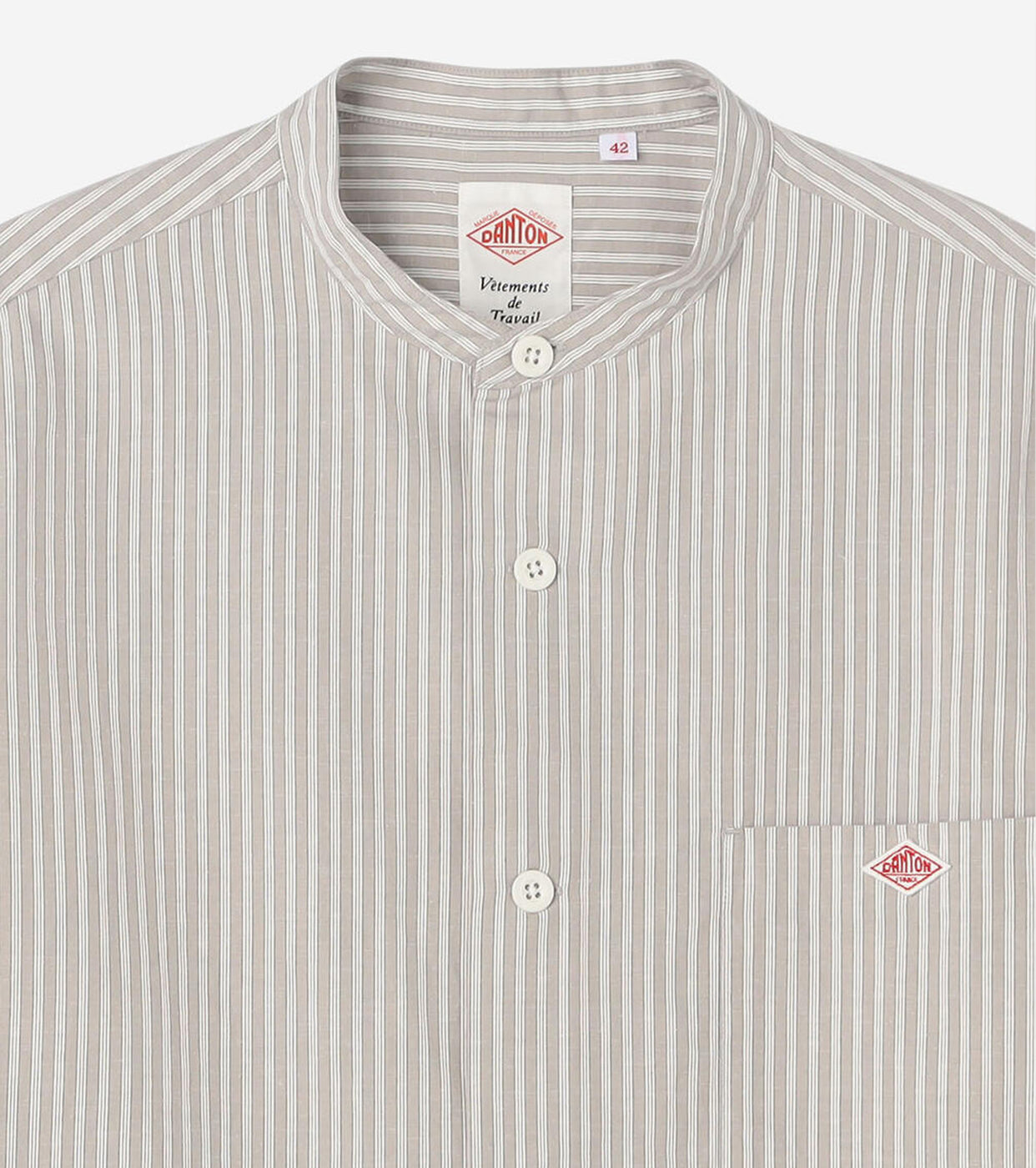 DANTON Cotton Linen Short Sleeve Band Collar Shirt Stripe , Grey× White Stripe