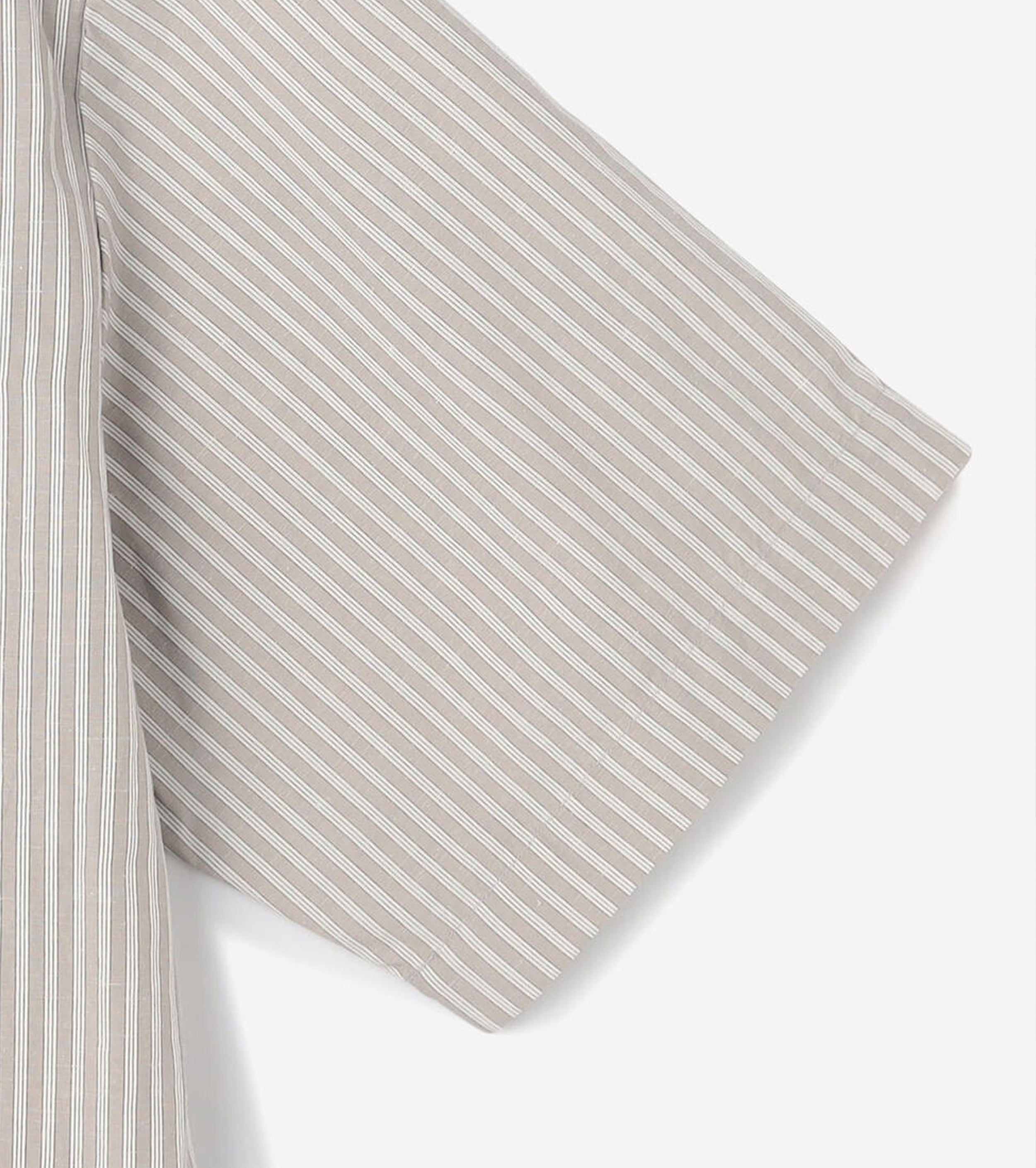 DANTON Cotton Linen Short Sleeve Band Collar Shirt Stripe , Grey× White Stripe