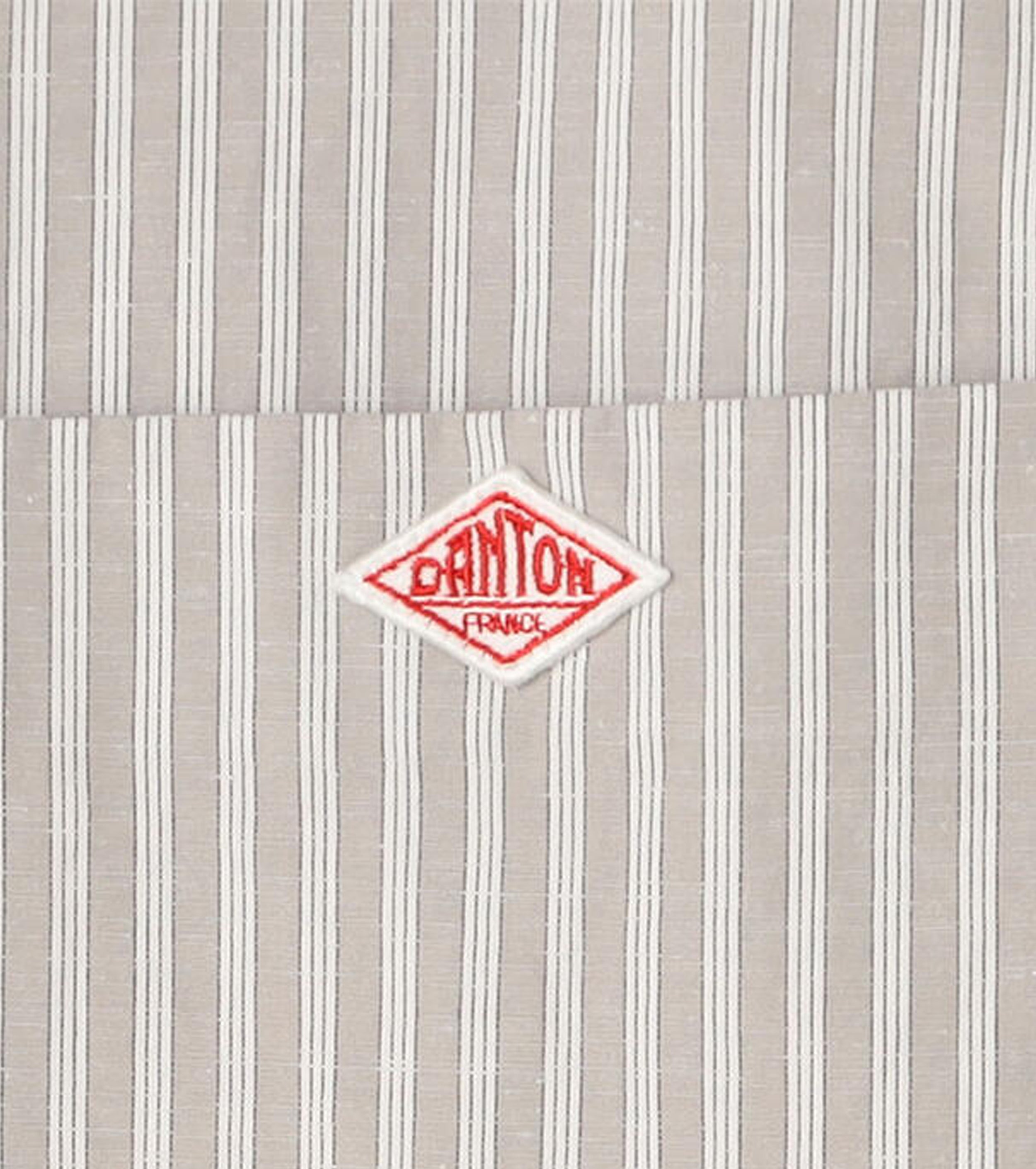 DANTON Cotton Linen Short Sleeve Band Collar Shirt Stripe , Grey× White Stripe
