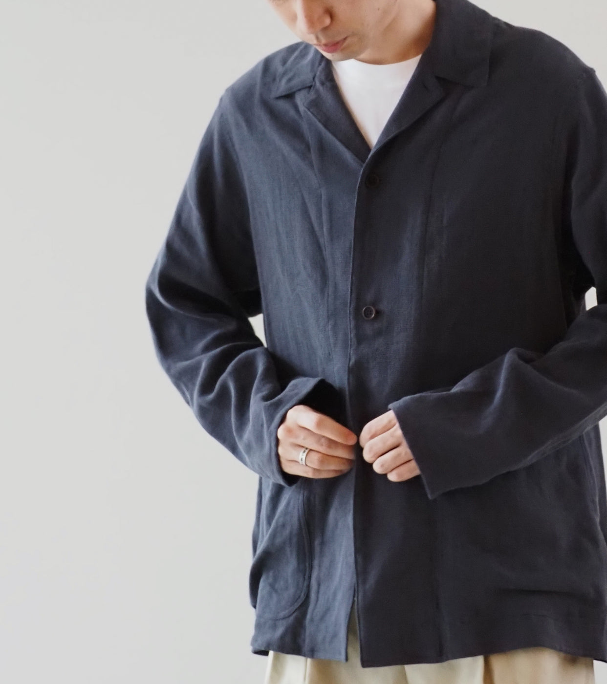 MAATEE&SONS Shirt Jacket Linen Silk Double weave, Chacoal