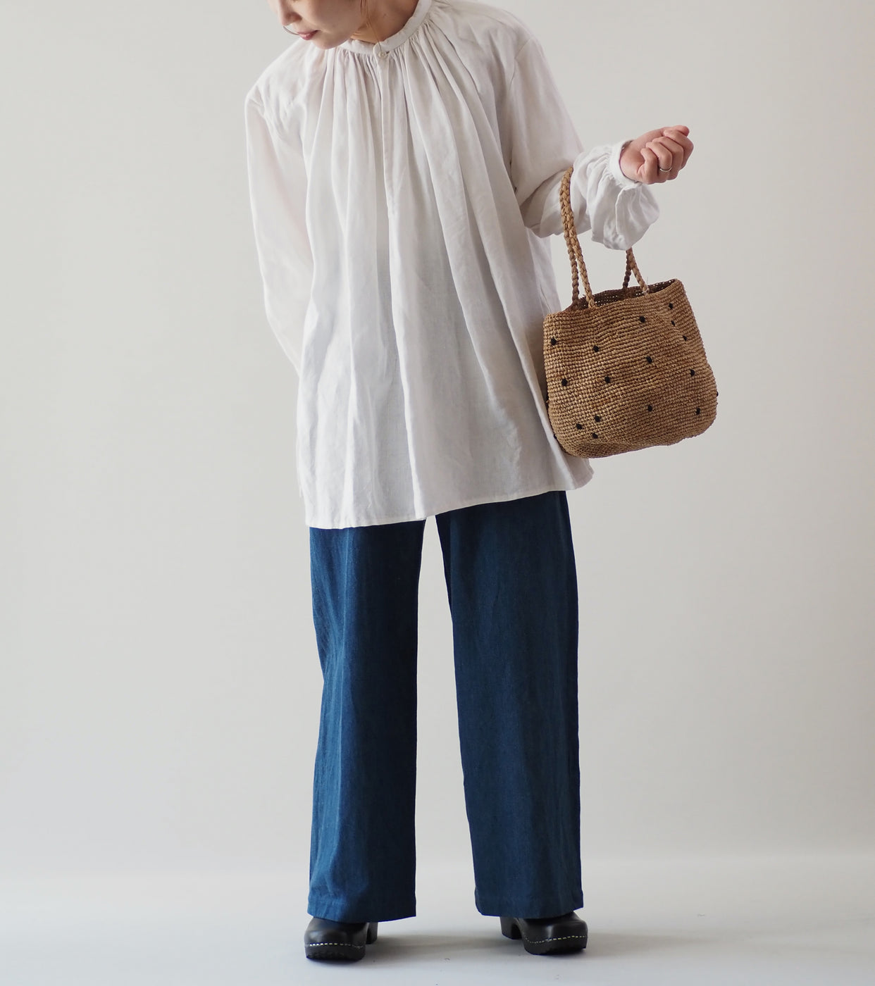 YAECA Gathers Blouse Long,White