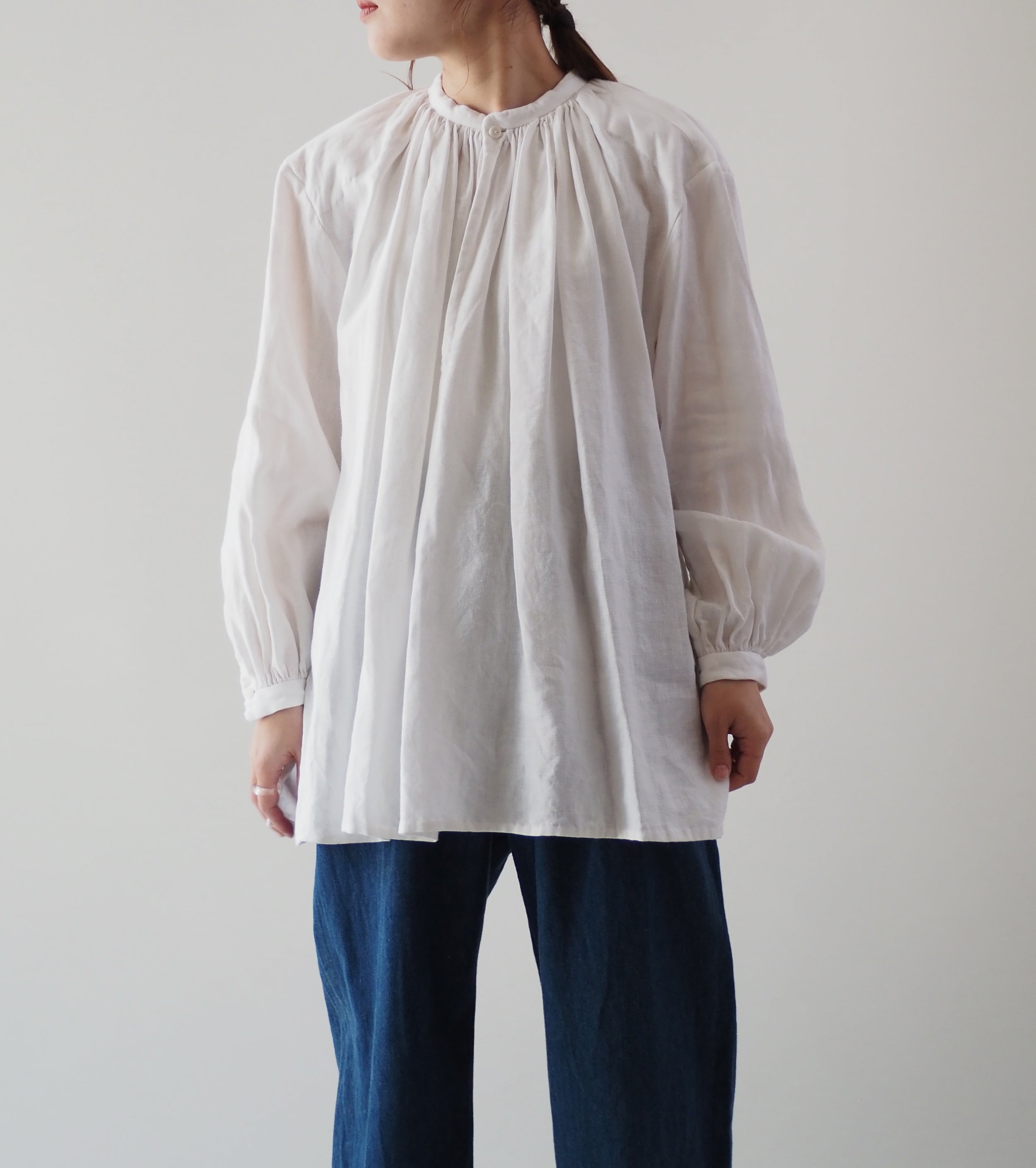 YAECA Gathers Blouse Long,White