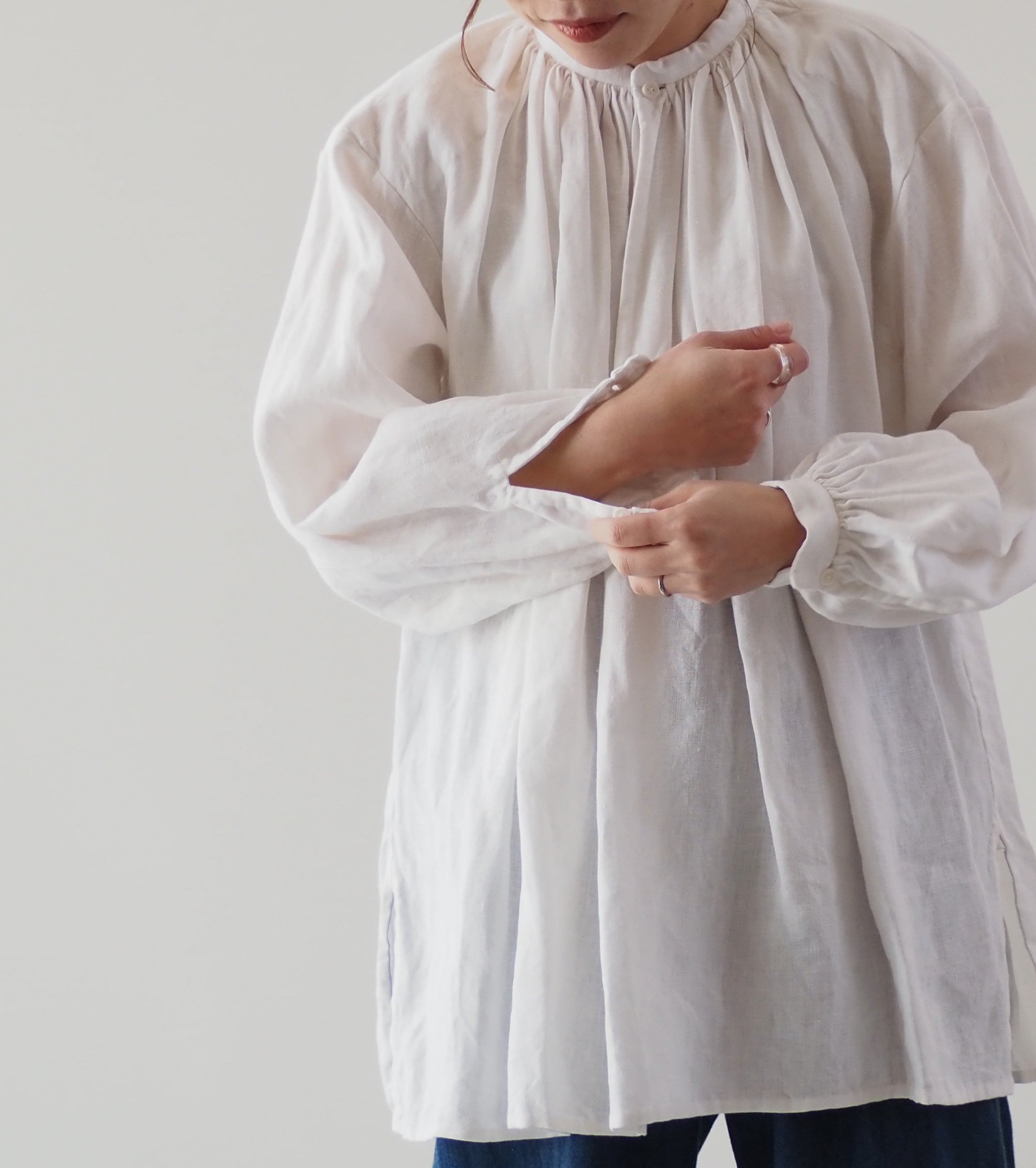 YAECA Gathers Blouse Long,White
