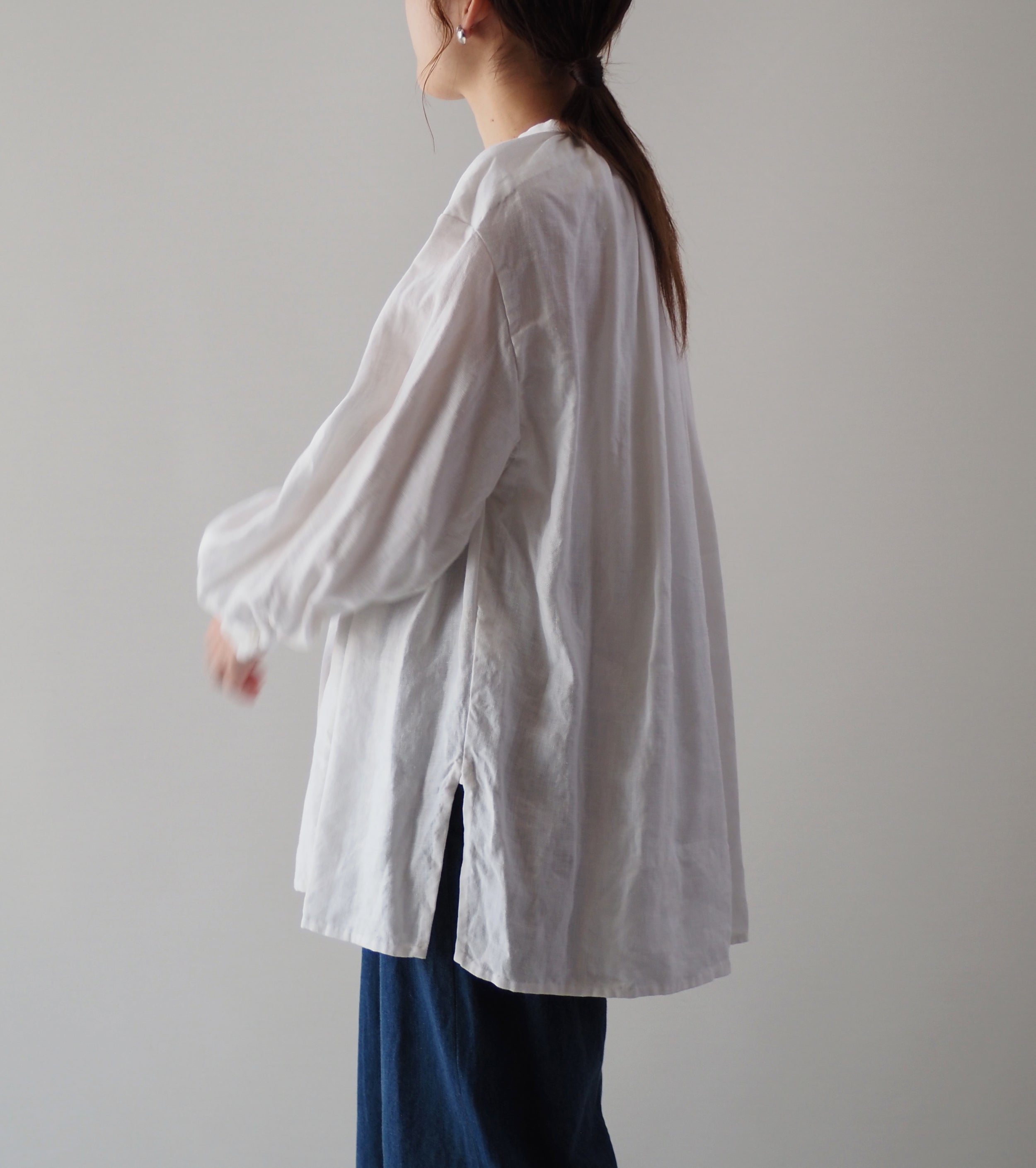 YAECA Gathers Blouse Long,White