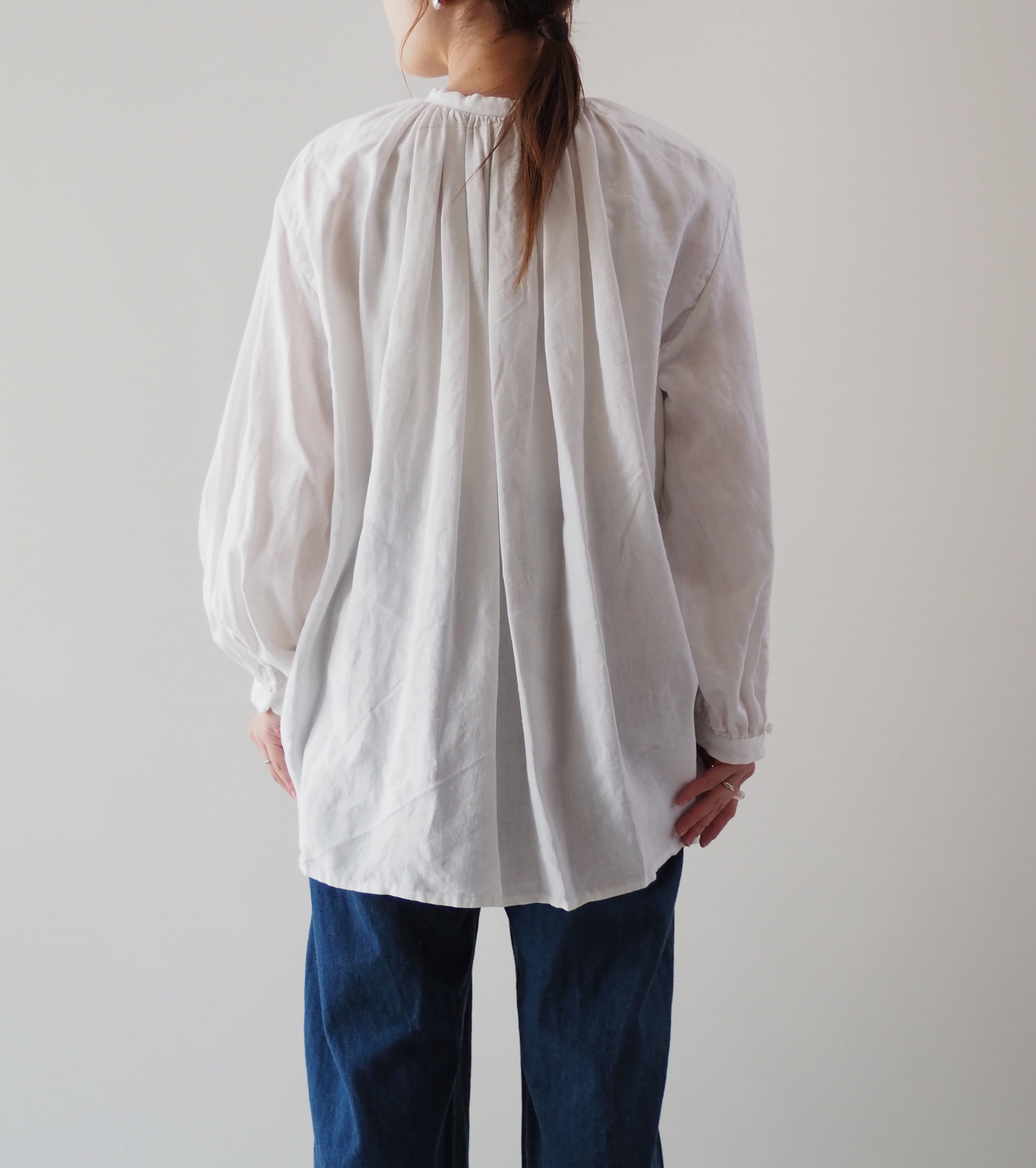 YAECA Gathers Blouse Long,White