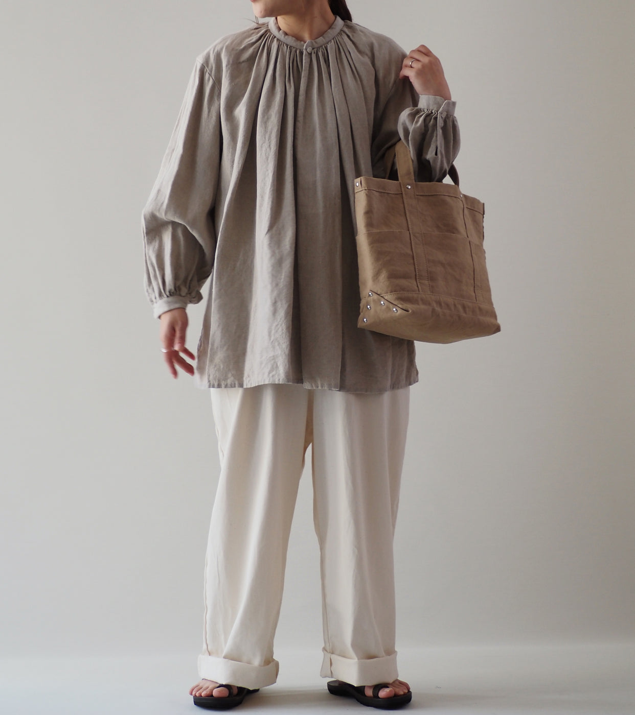 YAECA Gathers Blouse Long,Natural