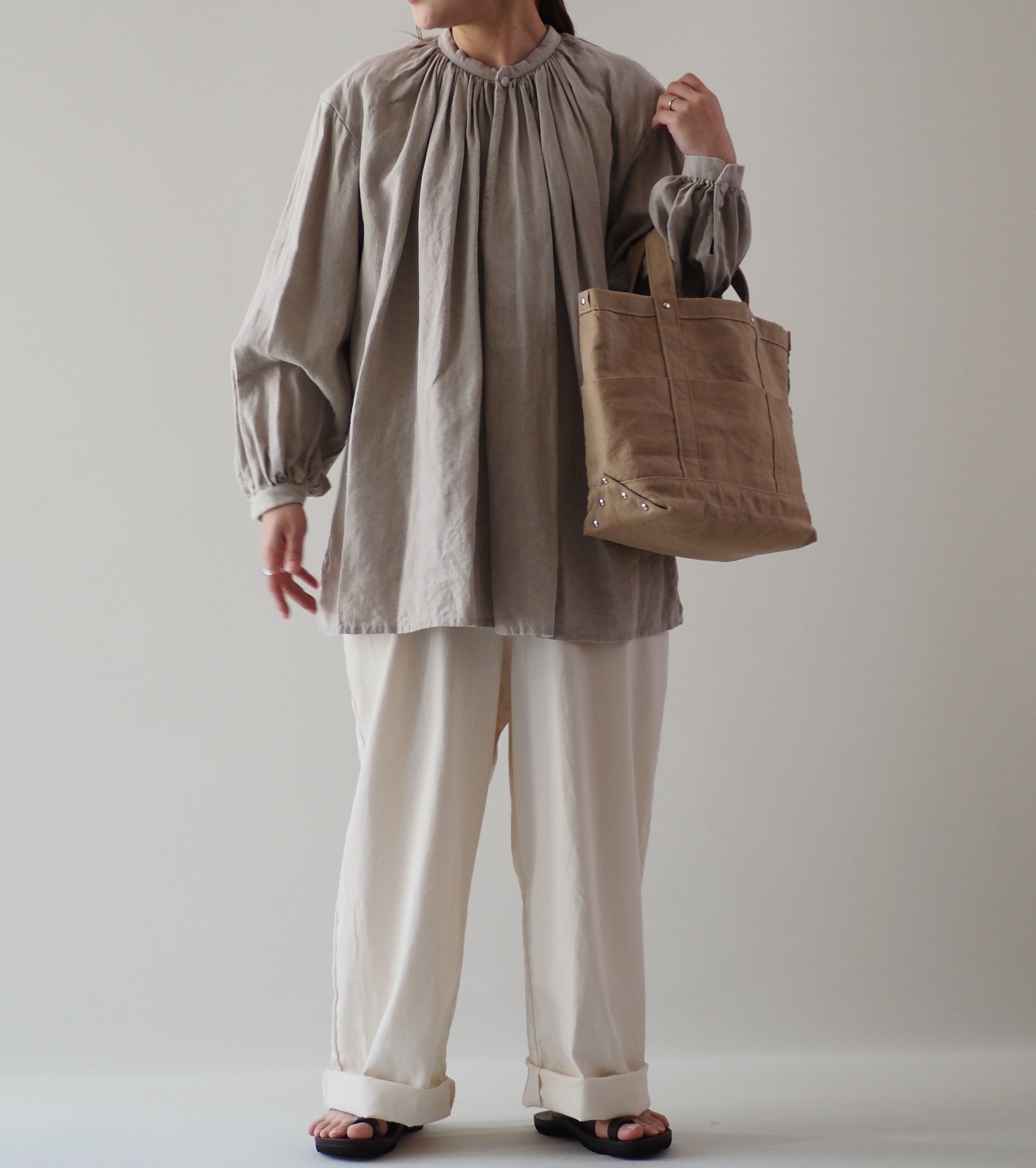 YAECA Gathers Blouse Long,Natural