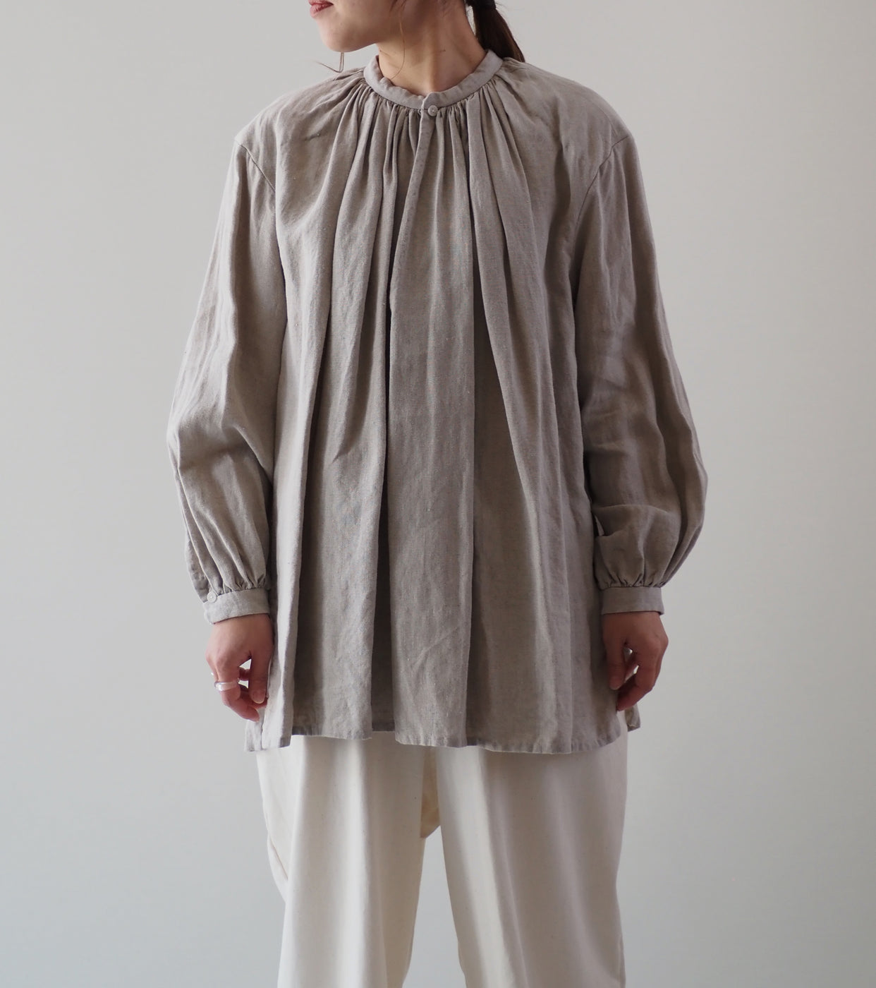 YAECA Gathers Blouse Long,Natural