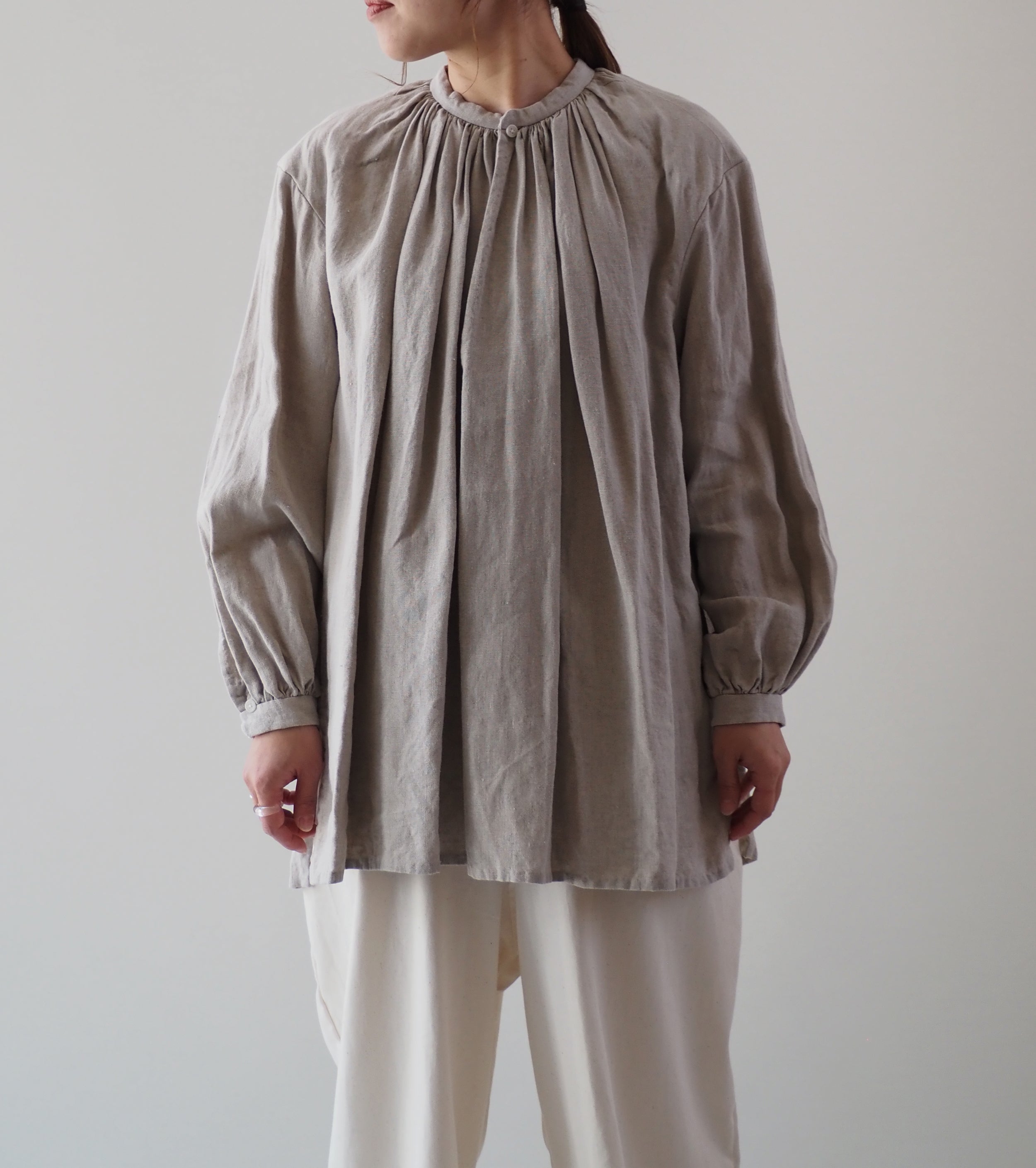YAECA Gathers Blouse Long,Natural