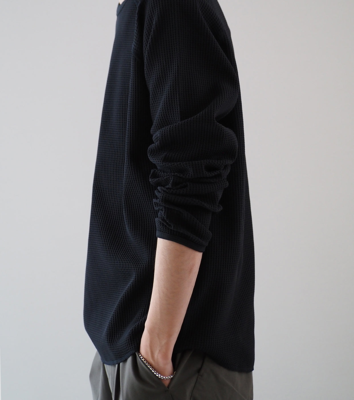 Goldwin Waffle Light Long Sleeve Tee Shirt, Black