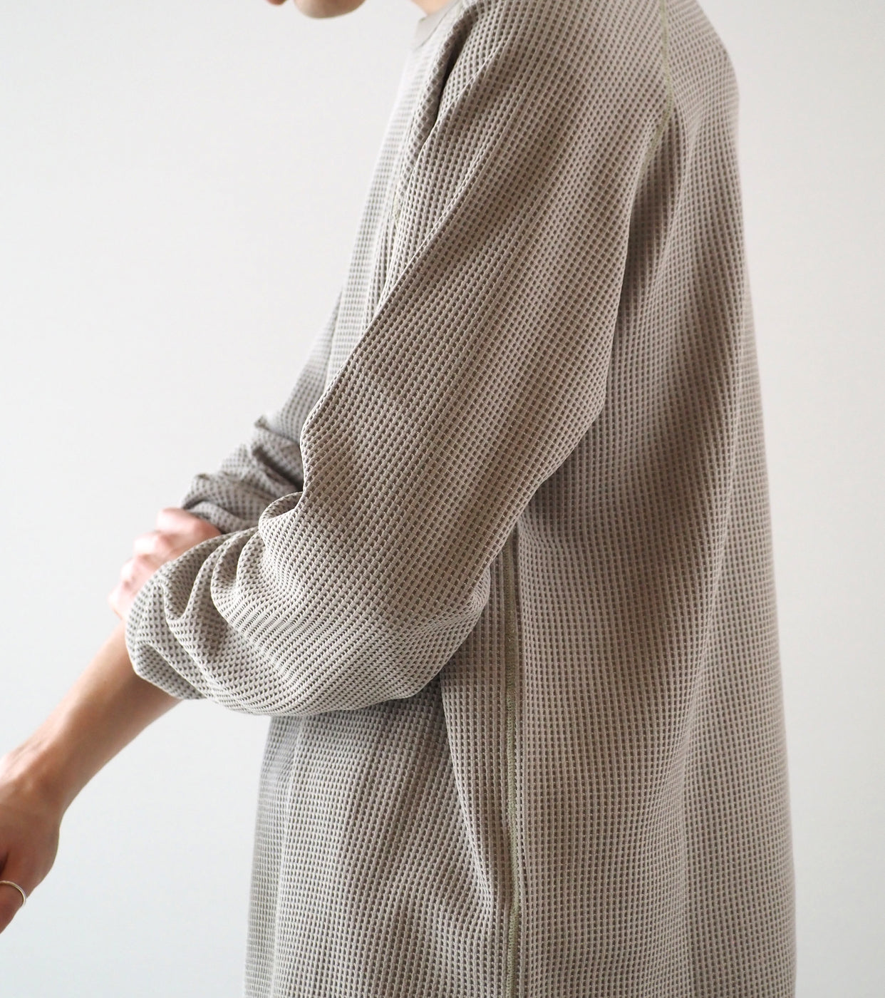 Goldwin Waffle Light Long Sleeve Tee Shirt, Oak Beige