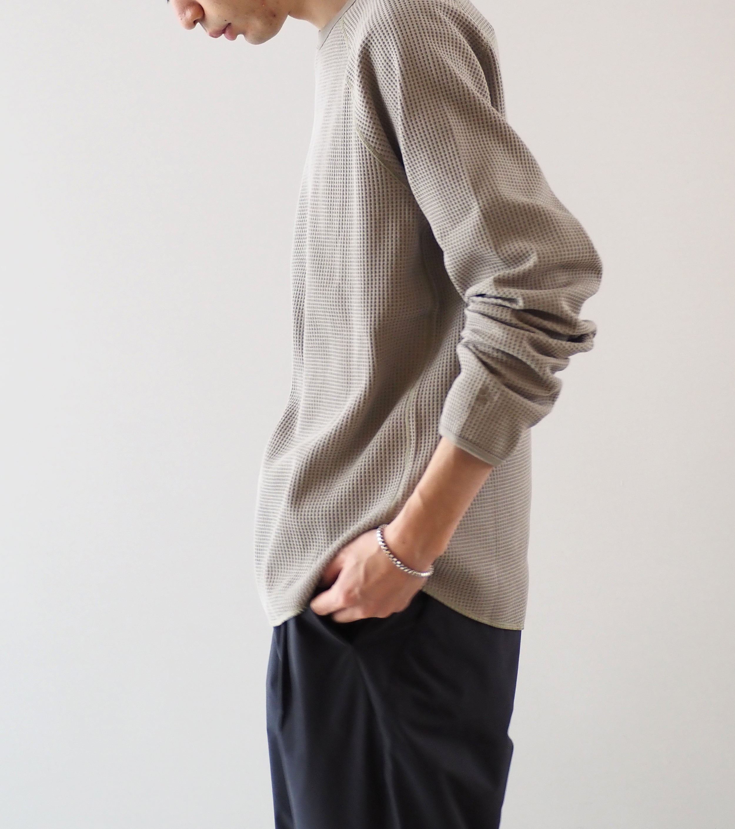 Goldwin Waffle Light Long Sleeve Tee Shirt, Oak Beige