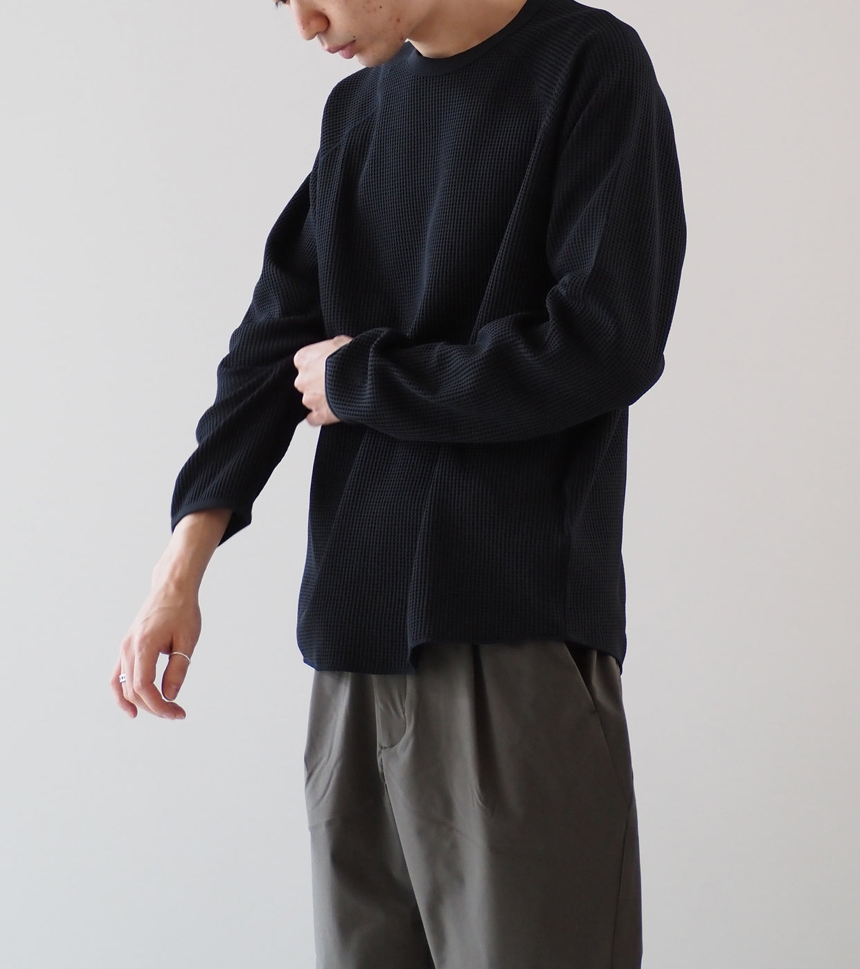 Goldwin Waffle Light Long Sleeve Tee Shirt, Black