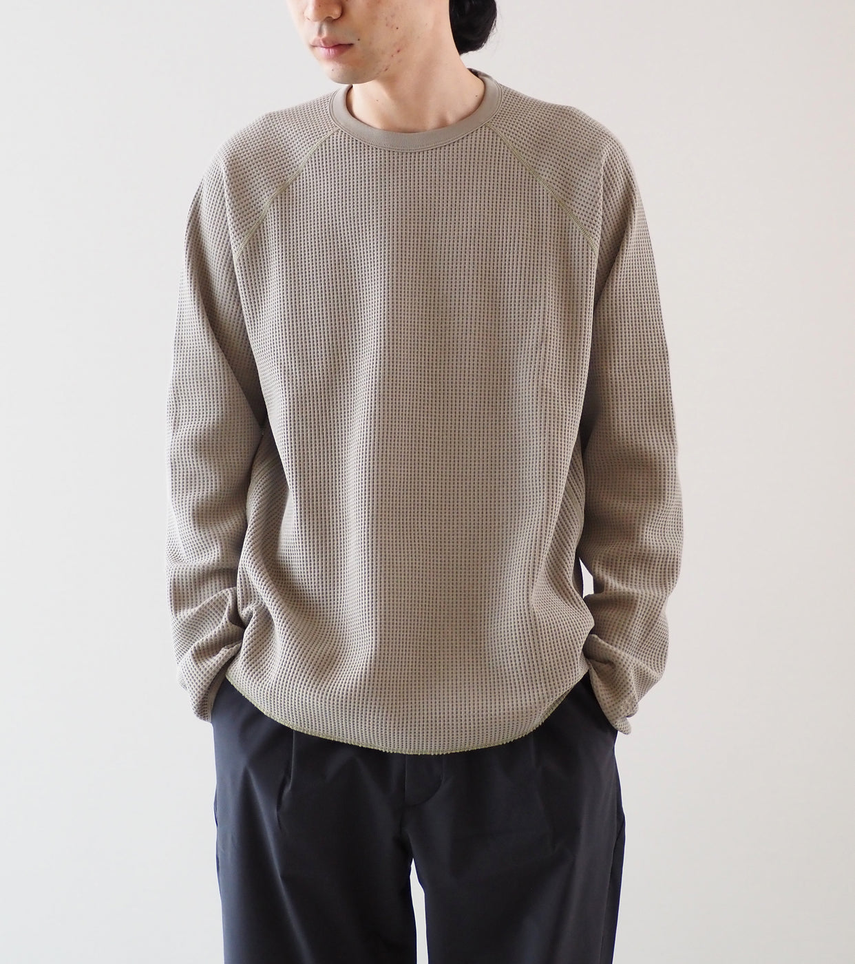 Goldwin Waffle Light Long Sleeve Tee Shirt, Oak Beige