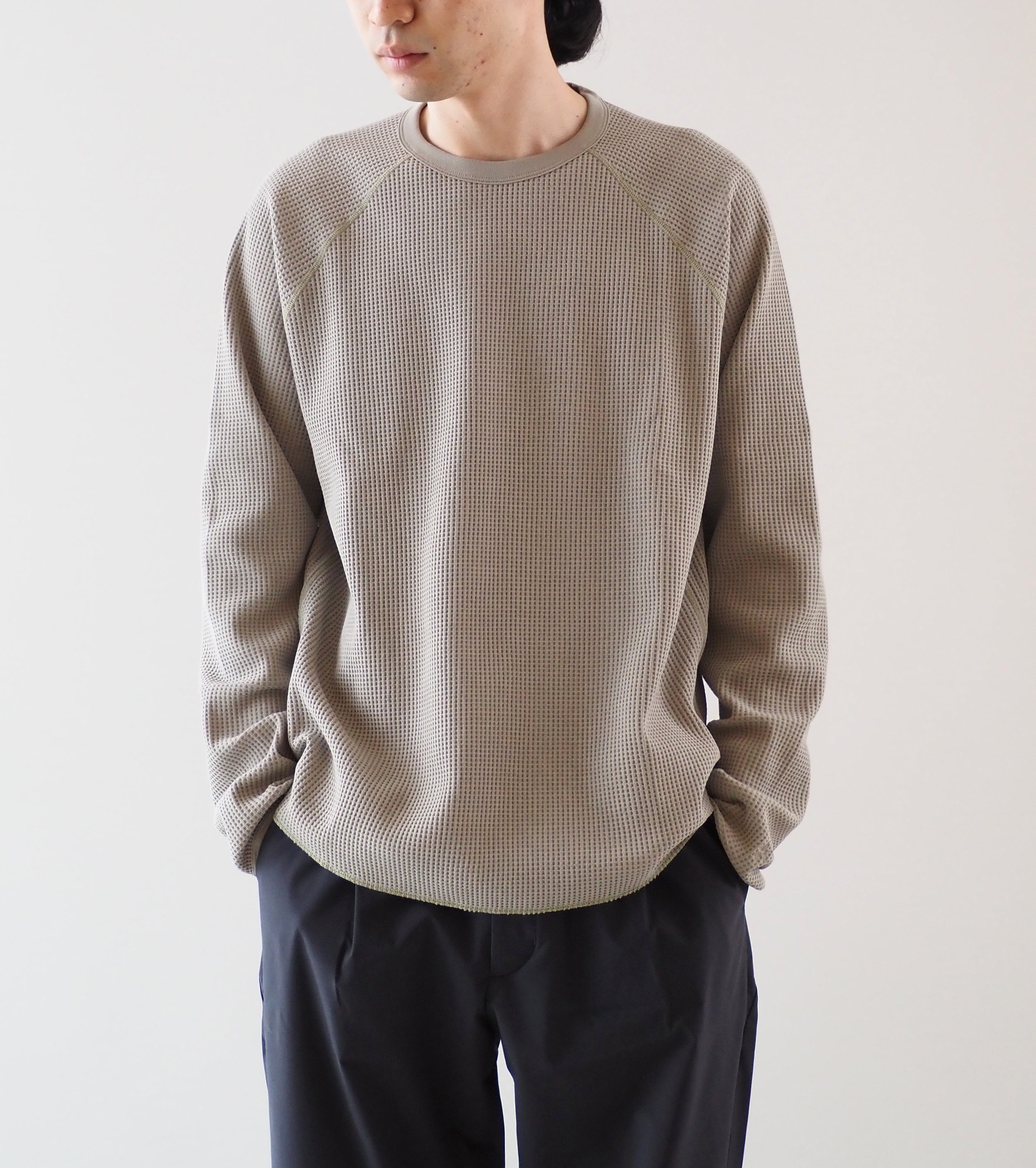 Goldwin Waffle Light Long Sleeve Tee Shirt, Oak Beige