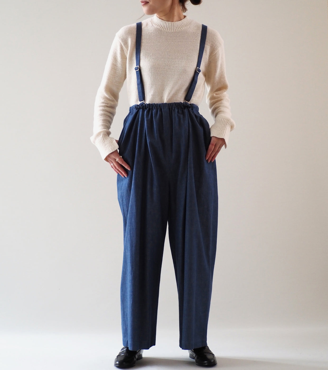 blurhms  Light-oz Denim Suspender Wide Pants, Indigo Reactive Dye