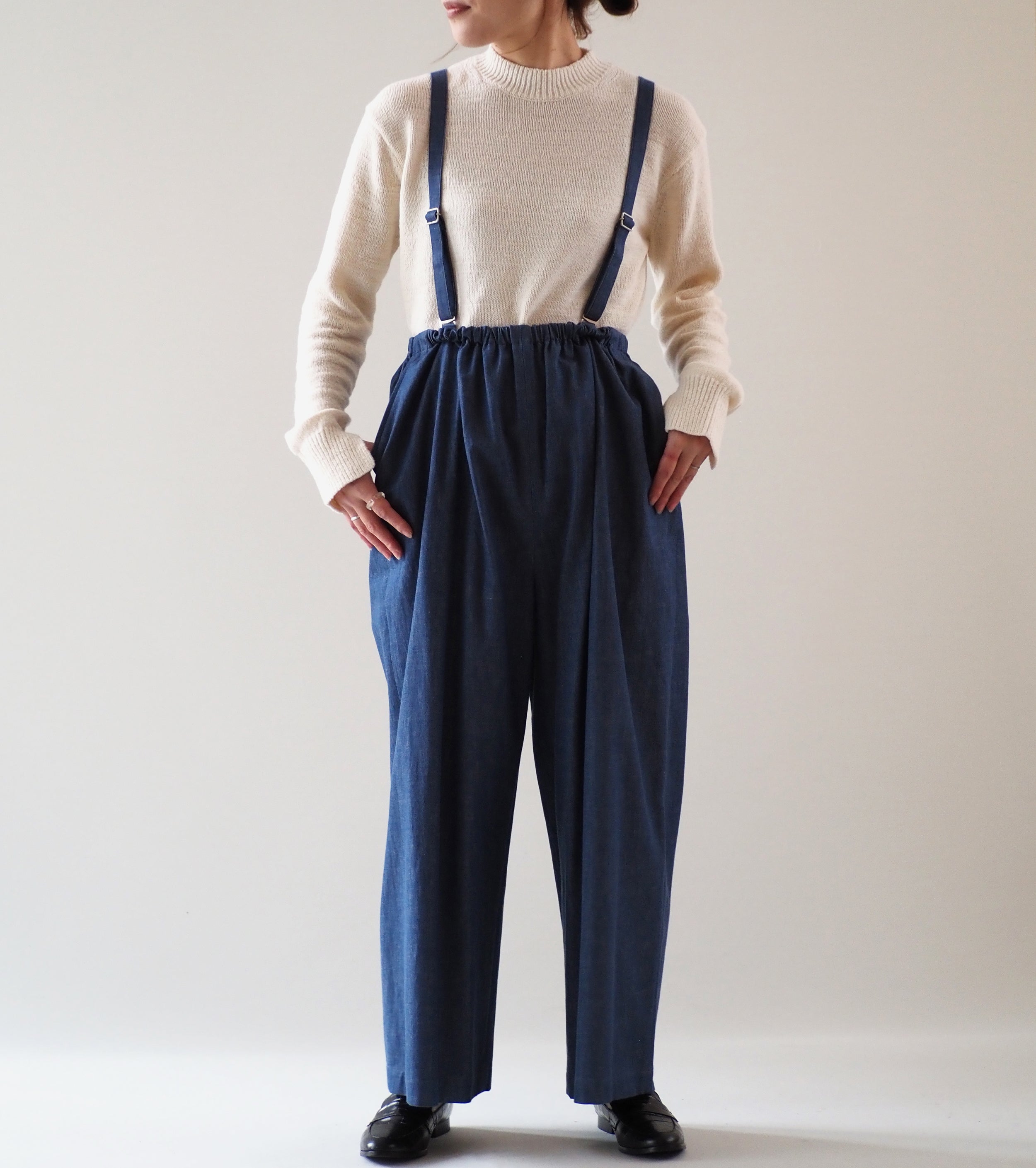 blurhms  Light-oz Denim Suspender Wide Pants, Indigo Reactive Dye