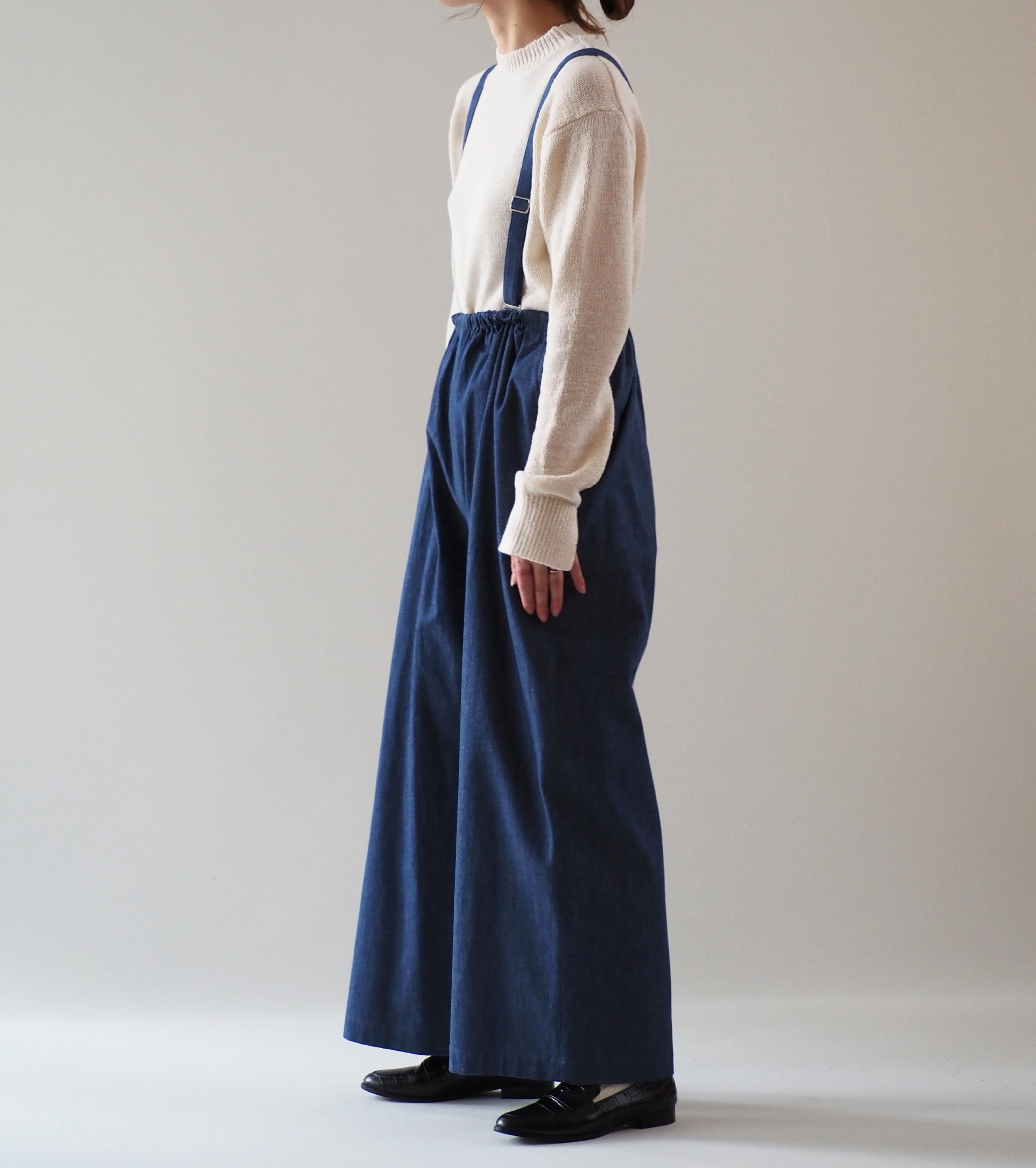 blurhms  Light-oz Denim Suspender Wide Pants, Indigo Reactive Dye