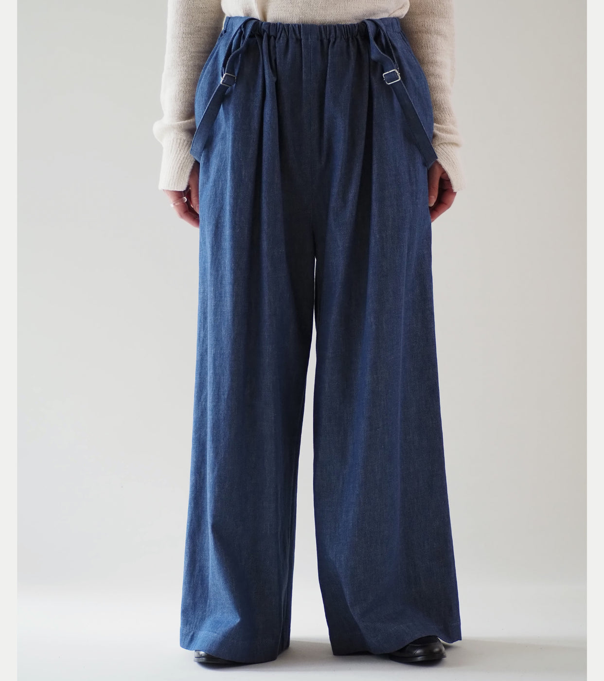 blurhms  Light-oz Denim Suspender Wide Pants, Indigo Reactive Dye