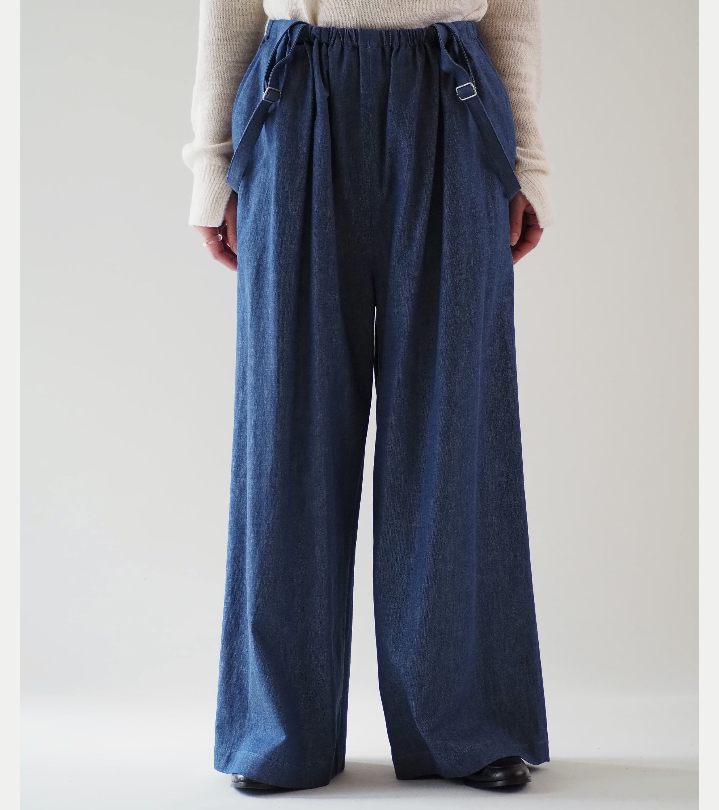 blurhms  Light-oz Denim Suspender Wide Pants, Indigo Reactive Dye
