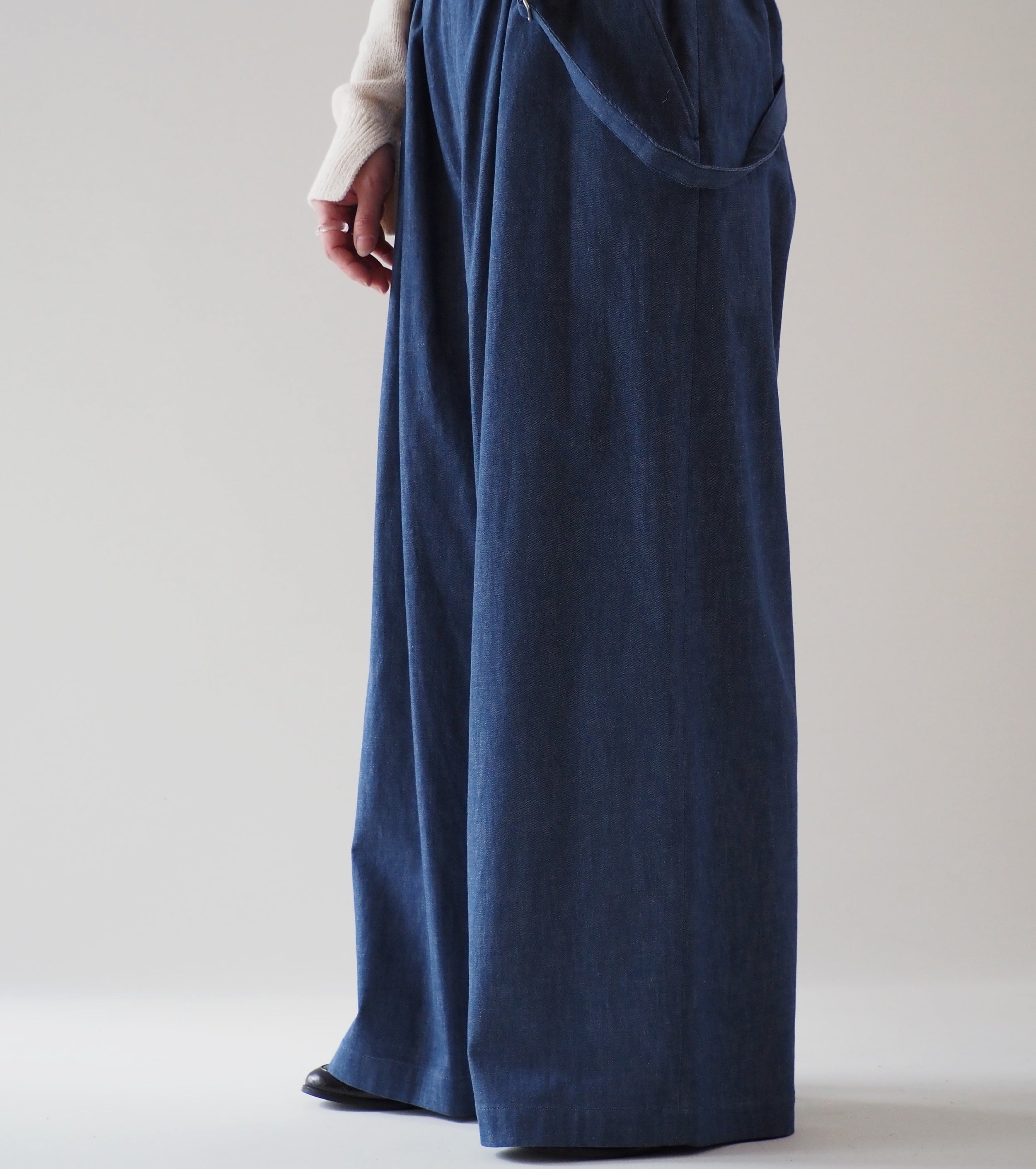 blurhms  Light-oz Denim Suspender Wide Pants, Indigo Reactive Dye